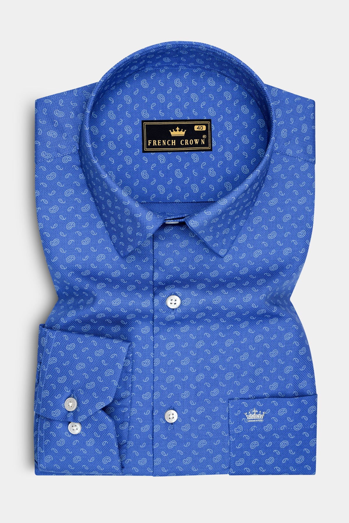 Caspian-Mariner Blue Dobby Mini Paisley Printed Premium Giza Cotton Semi Formal Shirt