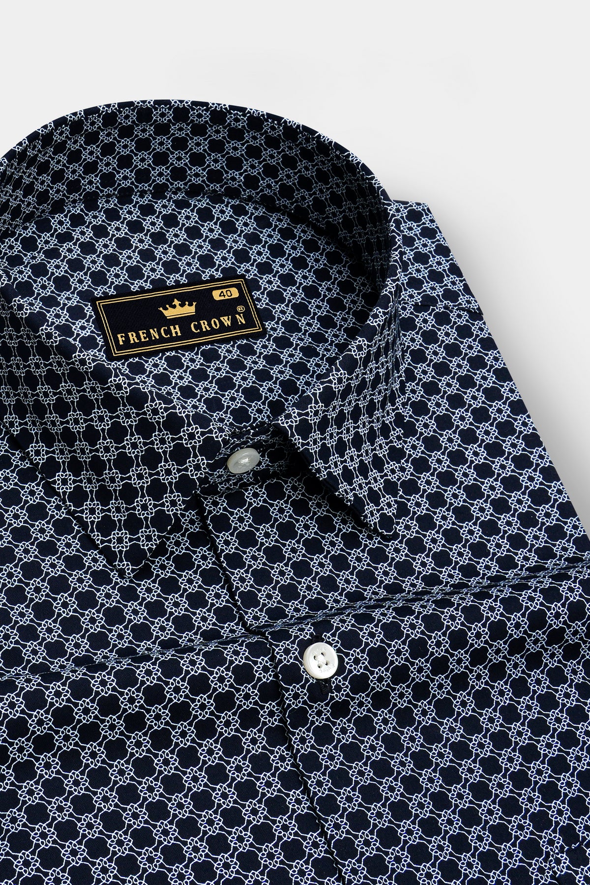 Creston-Jade Black And Bright White Twill Printed Cotton Semi Formal Shirt