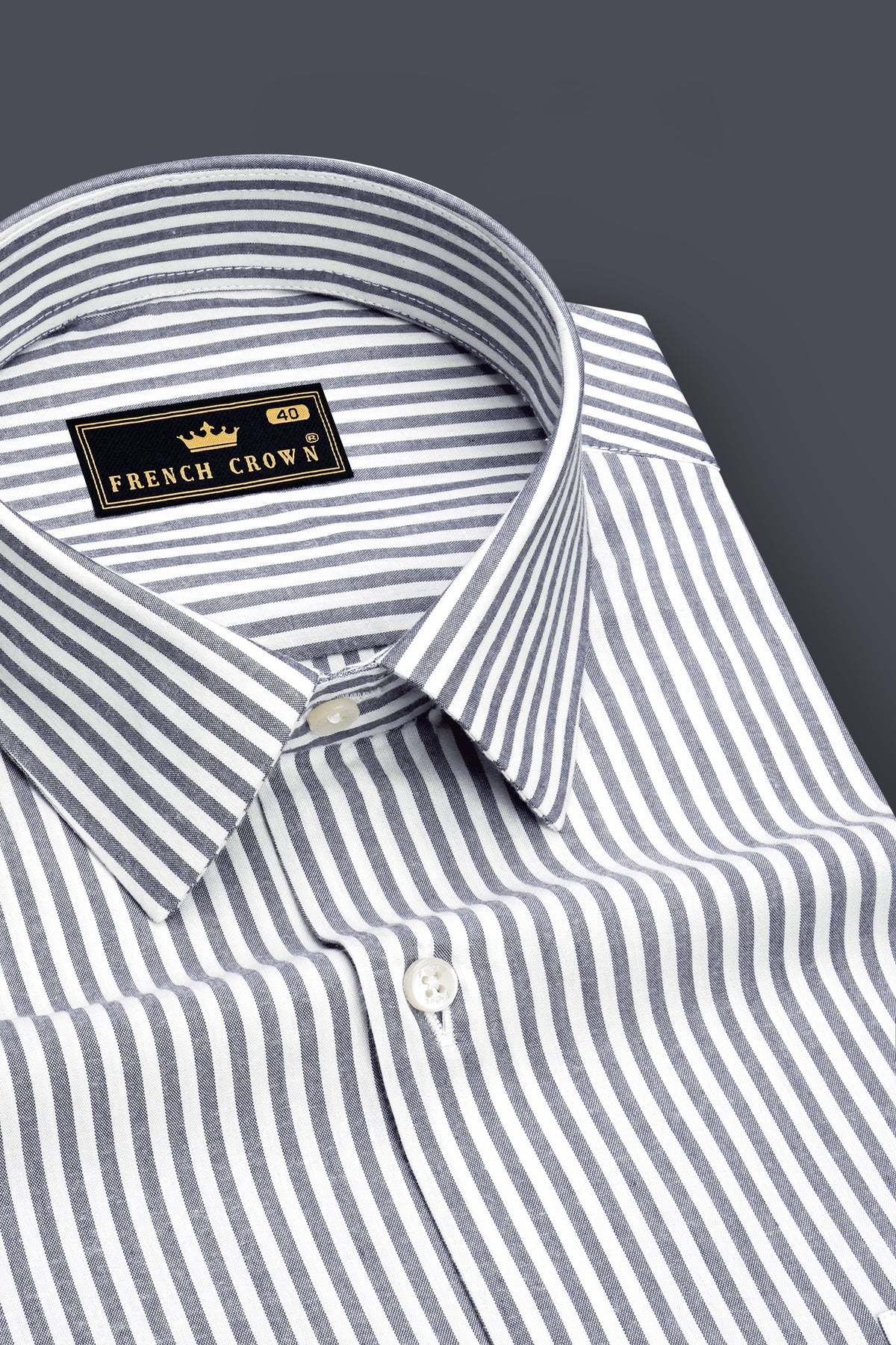Majestic-Mobster Gray And Bright White Narrow Striped Poplin Giza Cotton Dress Shirt