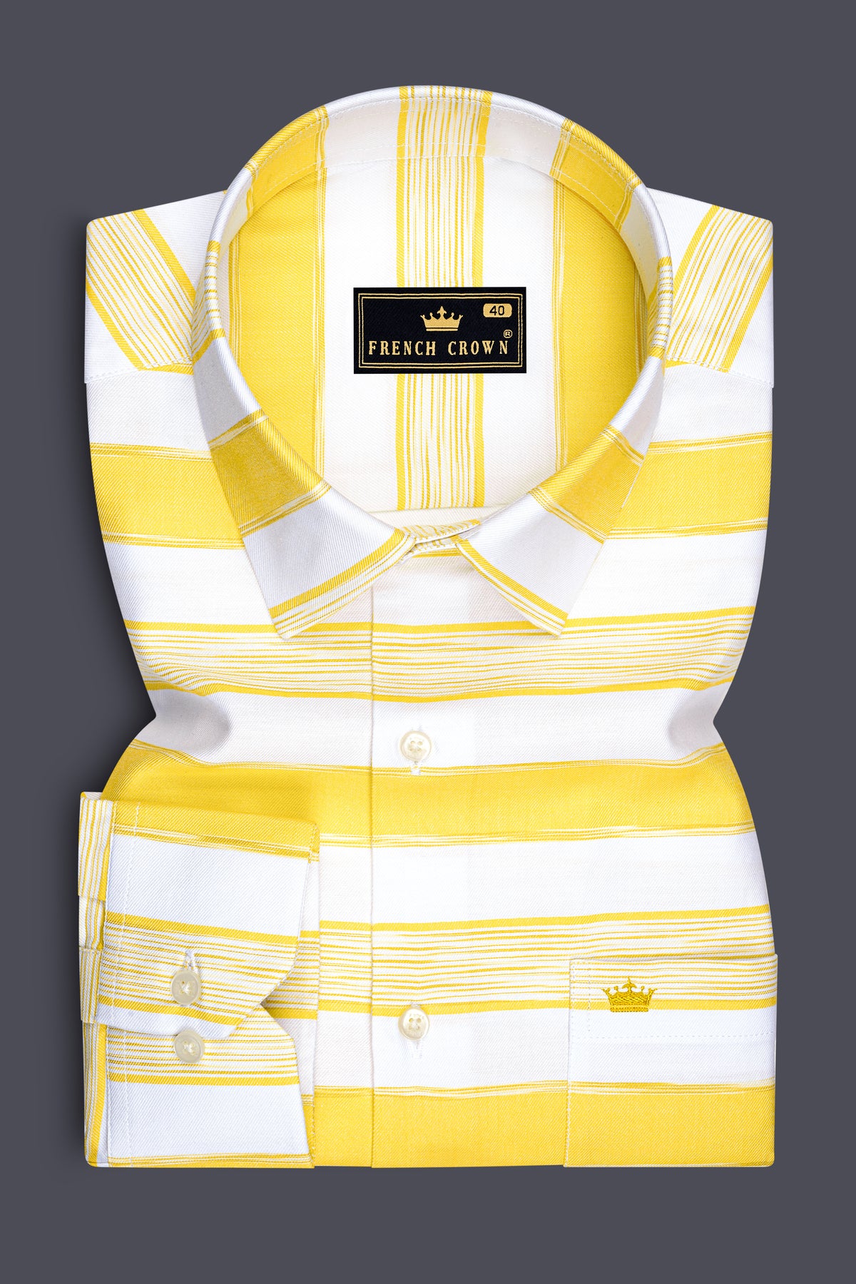 Zestivo-Icterine Yellow And Bright White Twill Horizontal Striped Premium Cotton Casual Shirt