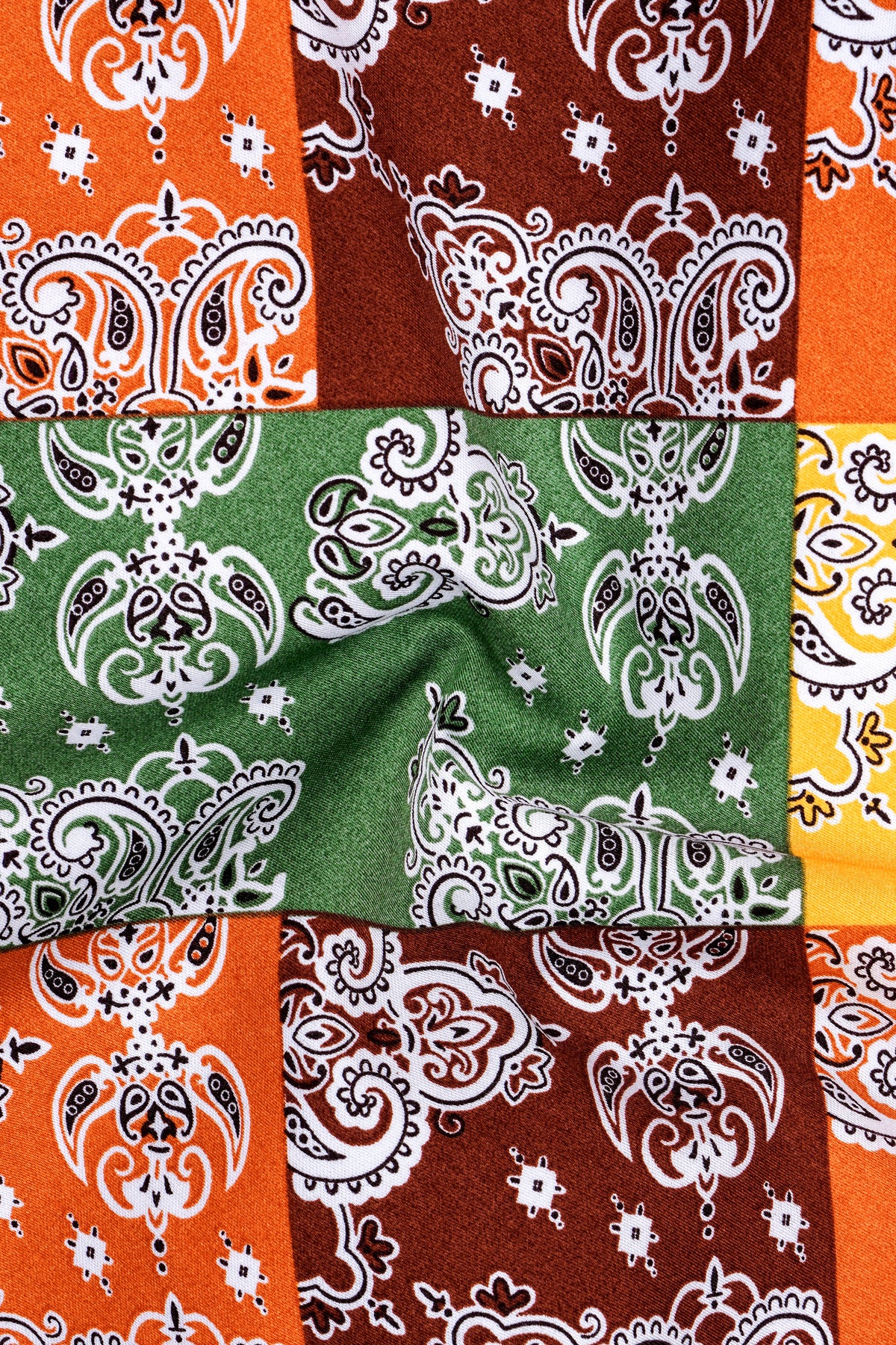 Riviera-Butterscotch Yellow And Como Green Multicolor Heritage Paisley Patchwork Printed Subtle Sheen Super Soft Premium Cotton Casual Shirt
