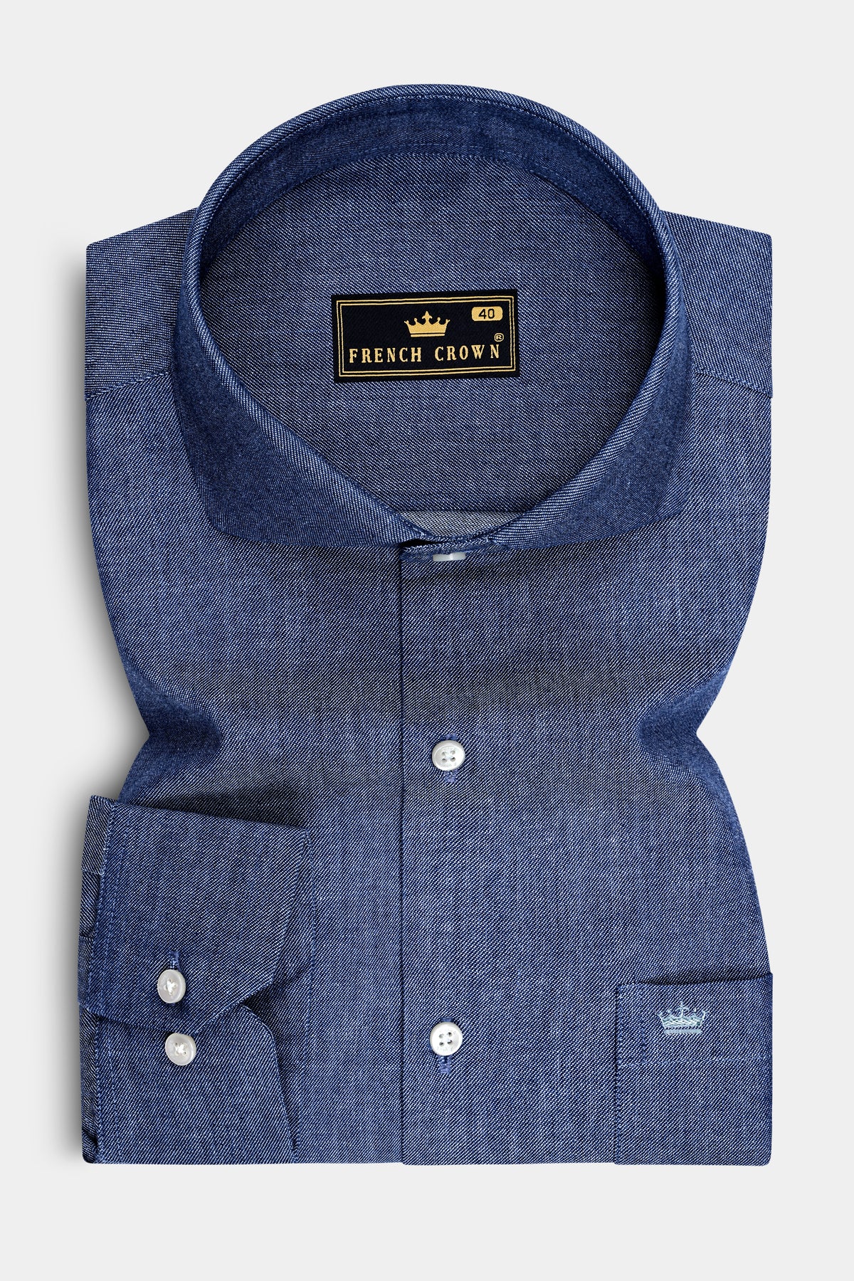 Celestia-Zodiac Blue Oxford Textured Premium Cotton Cut Away Casual Shirt