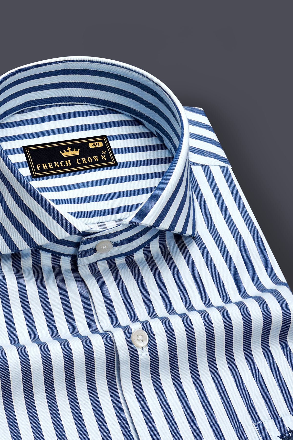 Dapper-Chambray Blue And Regent Gray Twill Candy Stripes Premium Cotton Cut Away Dress Shirt