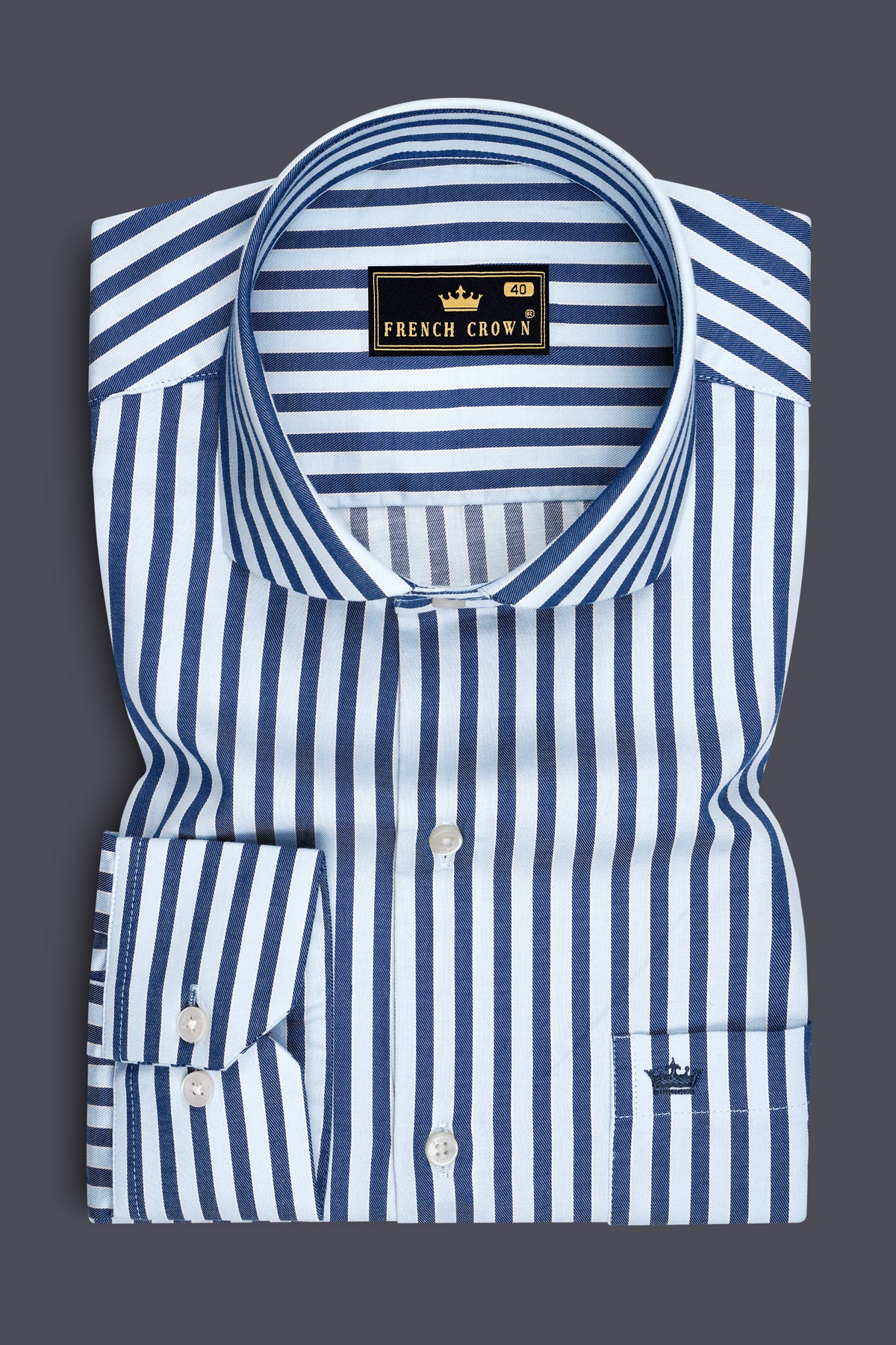 Dapper-Chambray Blue And Regent Gray Twill Candy Stripes Premium Cotton Cut Away Dress Shirt