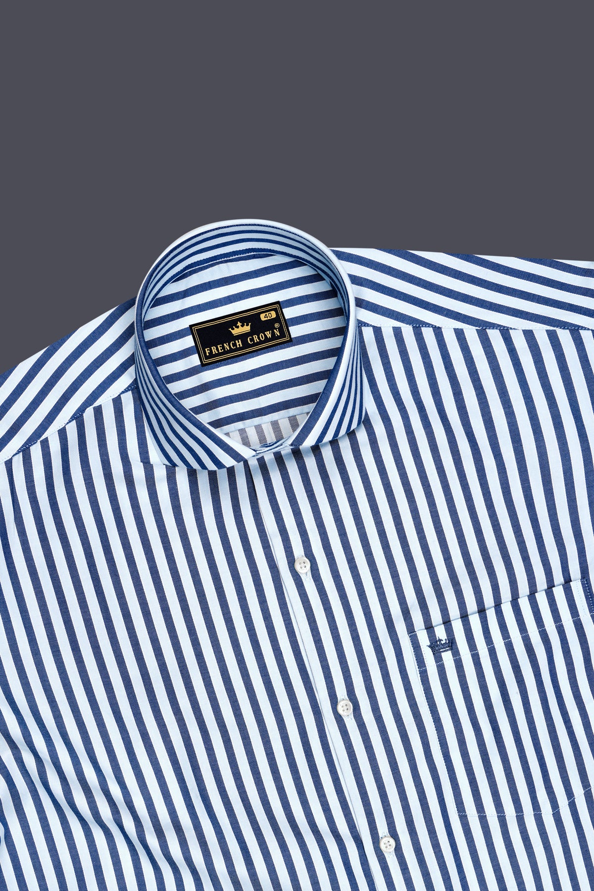 Dapper-Chambray Blue And Regent Gray Twill Candy Stripes Premium Cotton Cut Away Dress Shirt
