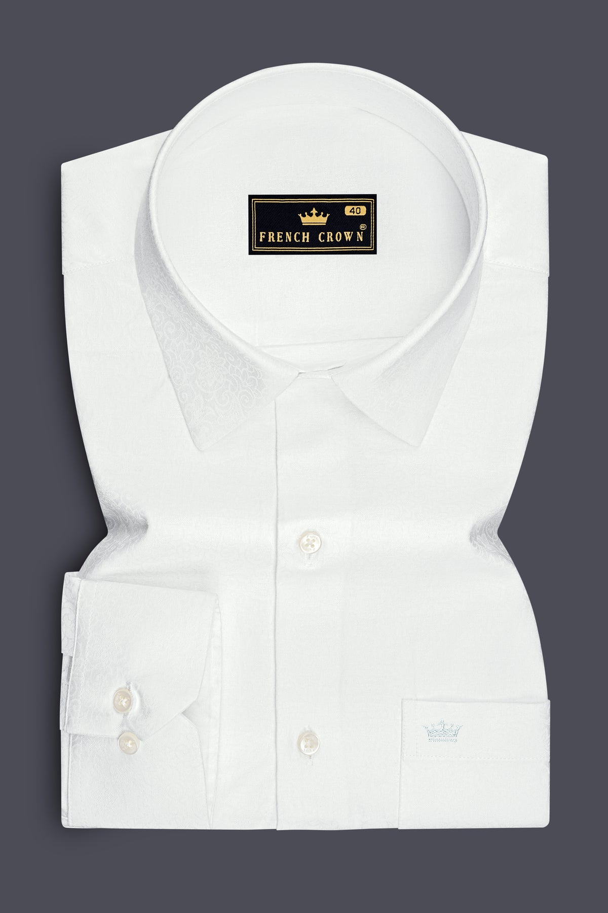 Fleur-Bright White Jacquard Floral Textured Premium Cotton Dress Shirt