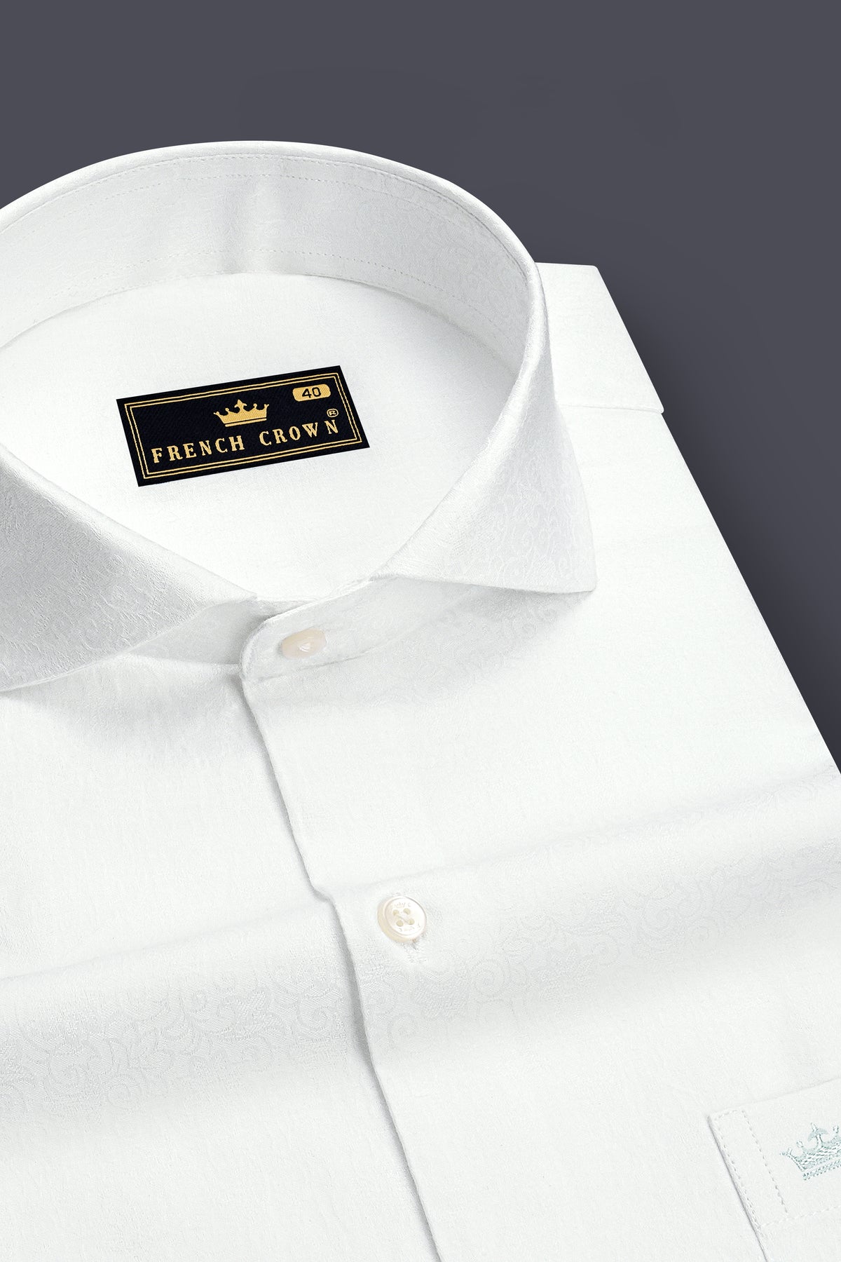 Fleur-Bright White Floral Jacquard Textured Premium Cotton Cut Away Dress Shirt