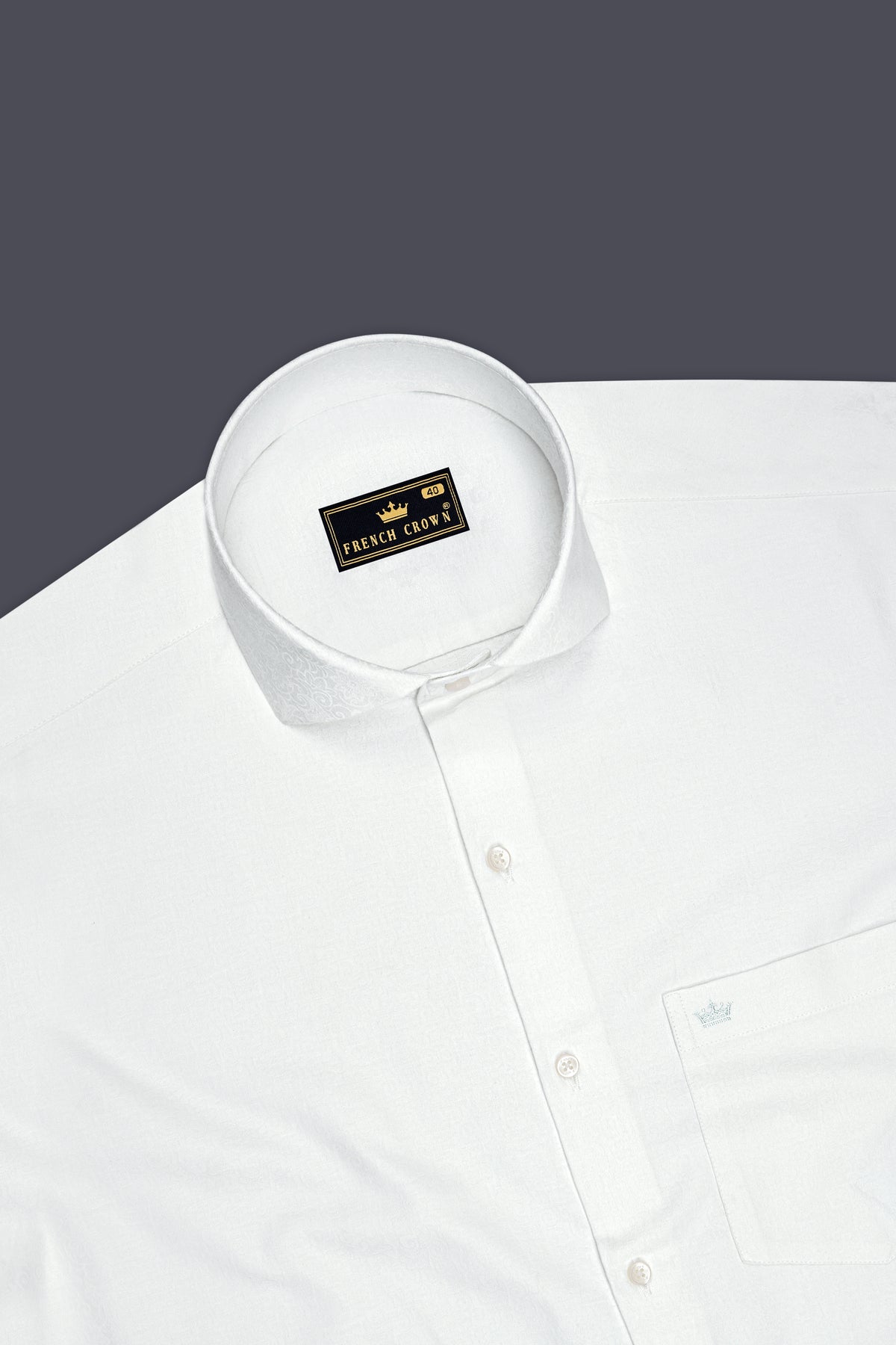 Fleur-Bright White Floral Jacquard Textured Premium Cotton Cut Away Dress Shirt