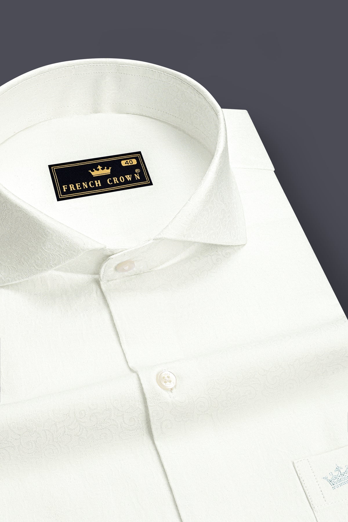 Verve-Bright White Jacquard Tonal Floral Textured Premium Cotton Cut Away Dress Shirt