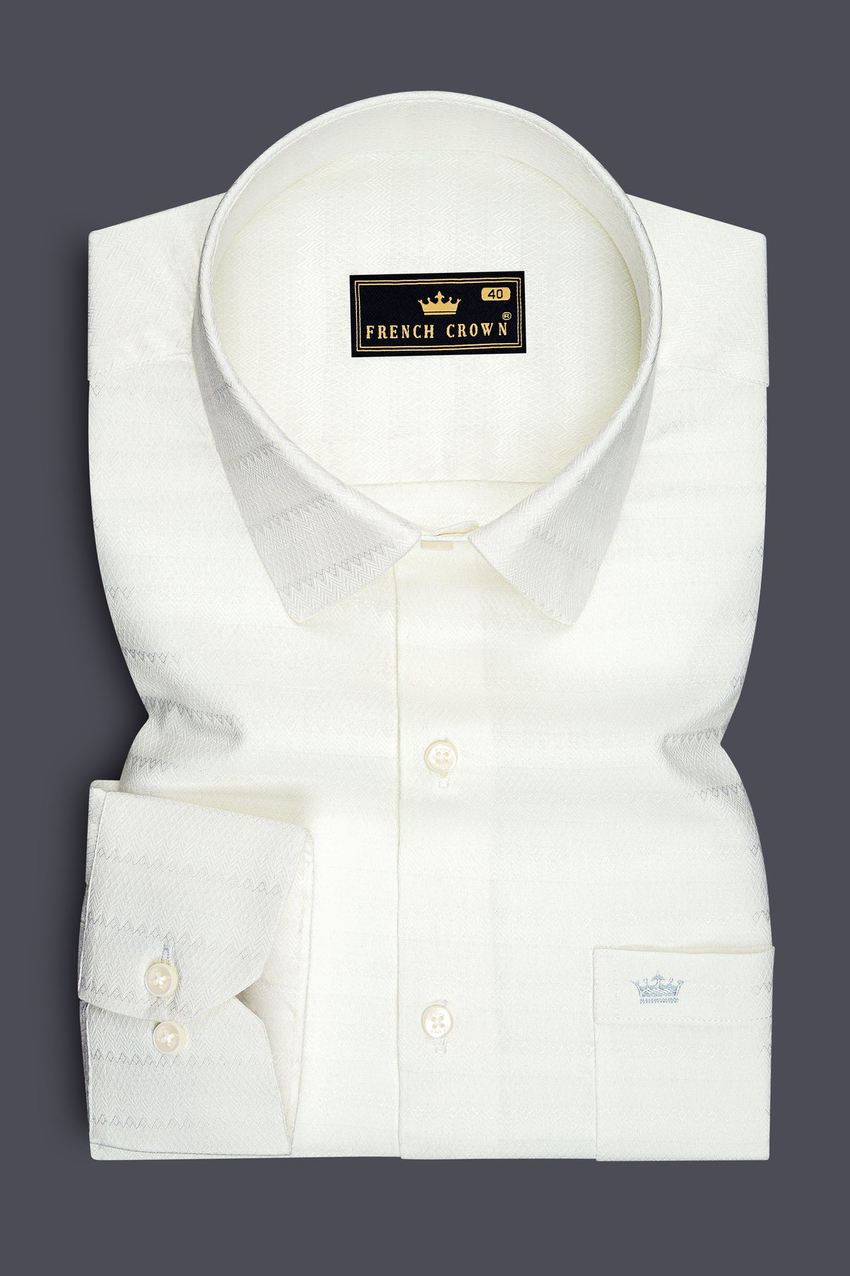 Chevron-Bright White Jacquard Zigzag Textured Premium Cotton Dress Shirt