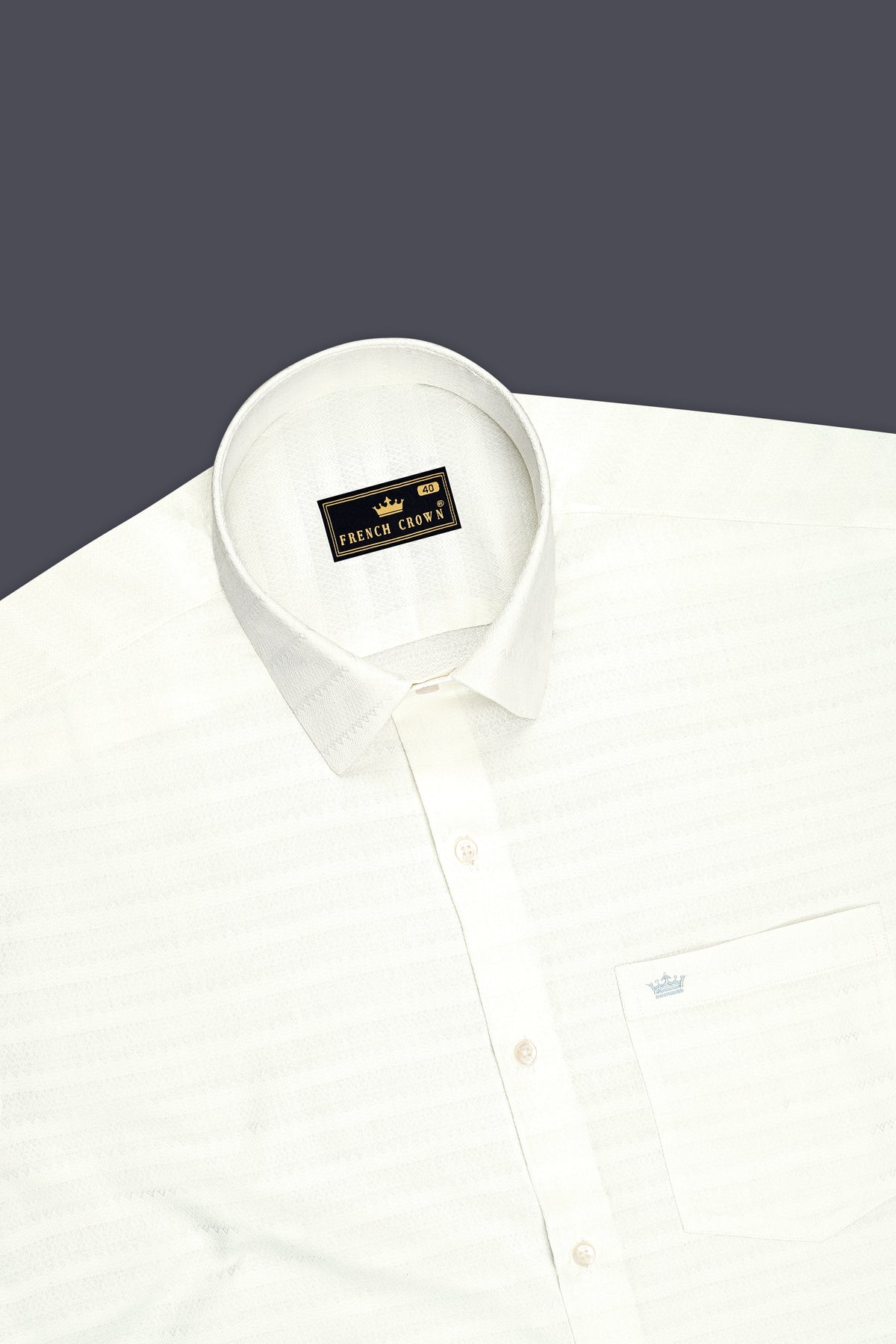 Chevron-Bright White Jacquard Zigzag Textured Premium Cotton Dress Shirt