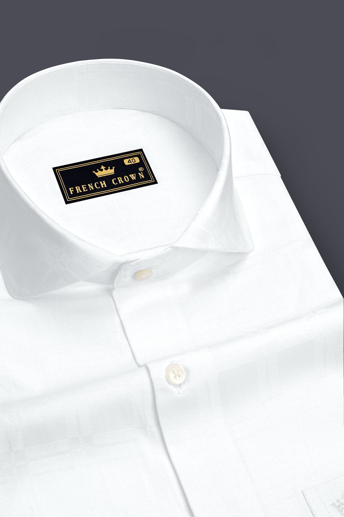 Monarch-Bright White Jacquard Windowpane Textured Premium Cotton Cut Away Dress Shirt