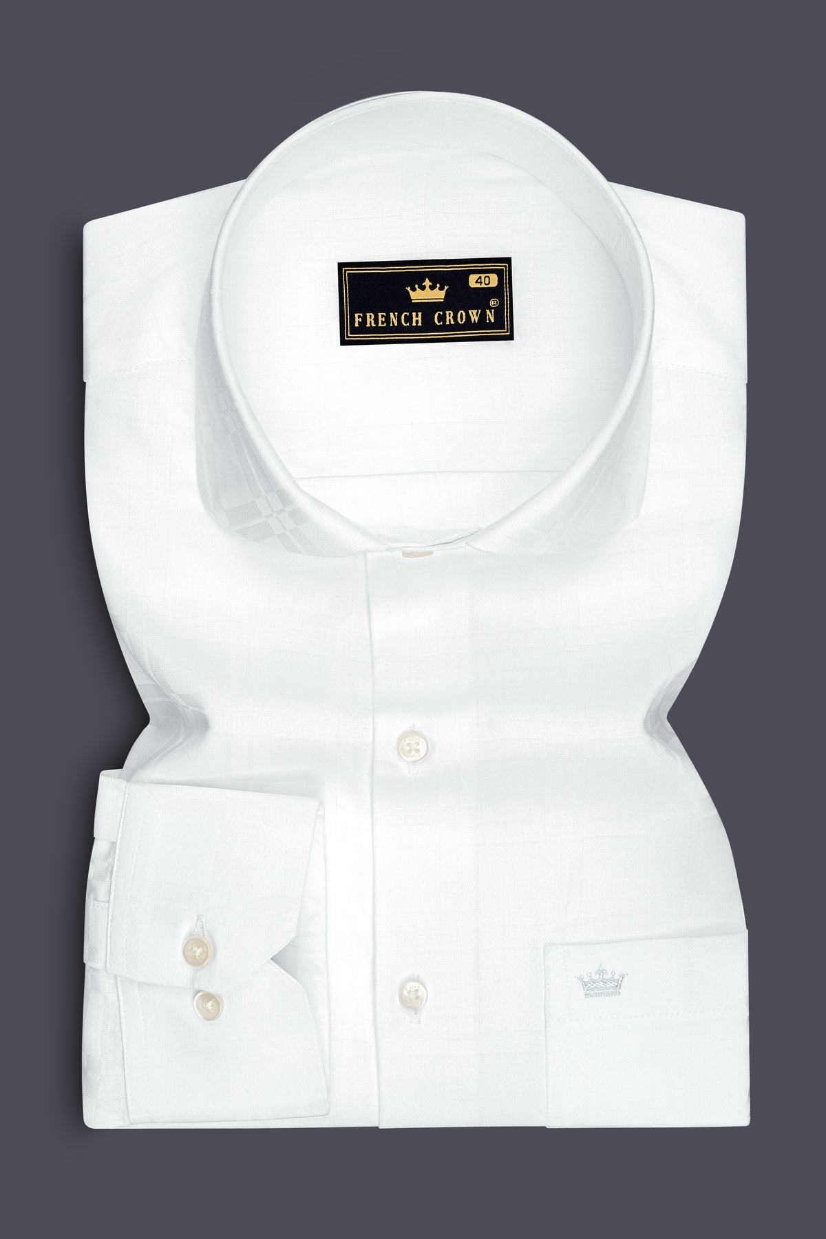 Monarch-Bright White Jacquard Windowpane Textured Premium Cotton Cut Away Dress Shirt
