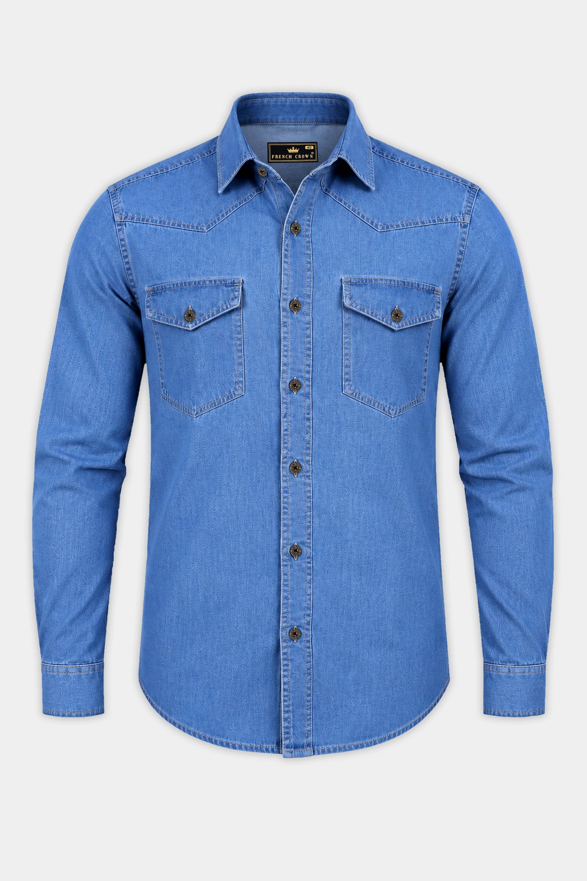 Boreal-Danube Blue Textured Heavyweight Denim Designer Overshirt/shacket