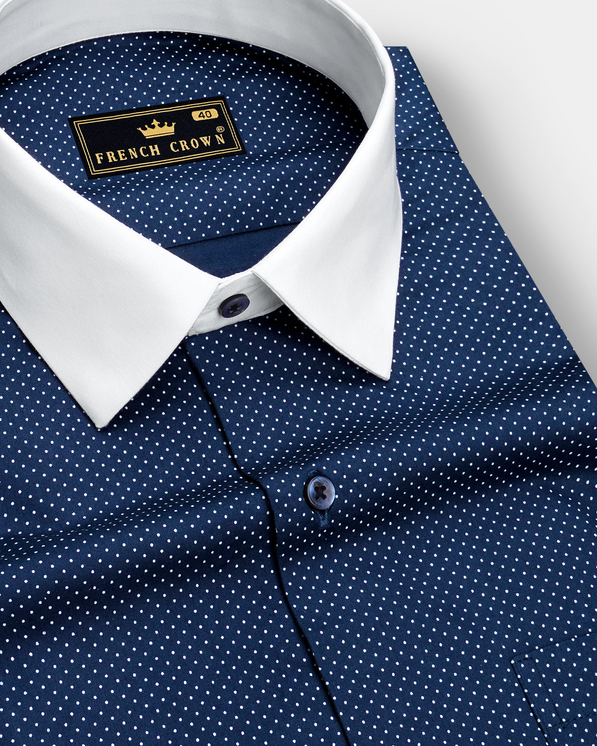 Luminor-Firefly Blue Micro Polka Dots Subtle Sheen Super Soft Premium Cotton White Cuff Collar Dress Shirt