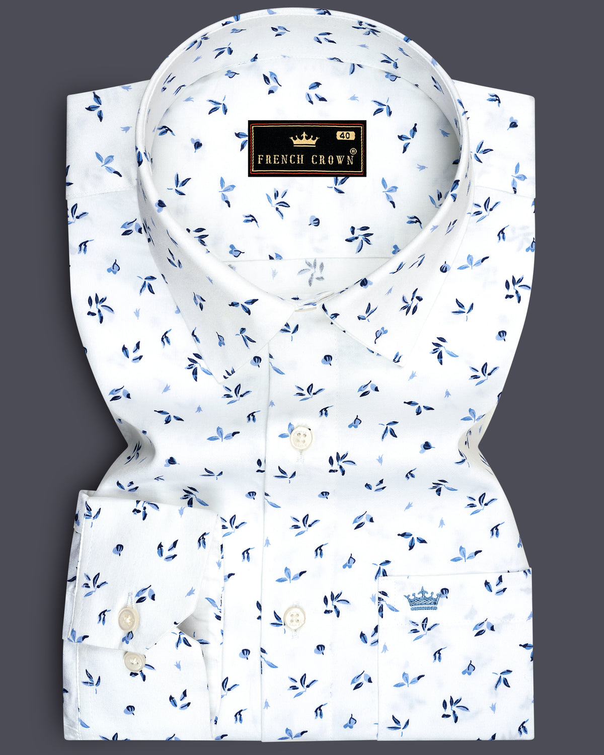 Aquarelle-Bright White And Glaucous Blue Mini Flower Printed Subtle Sheen Super Soft Premium Cotton Semi Formal Shirt