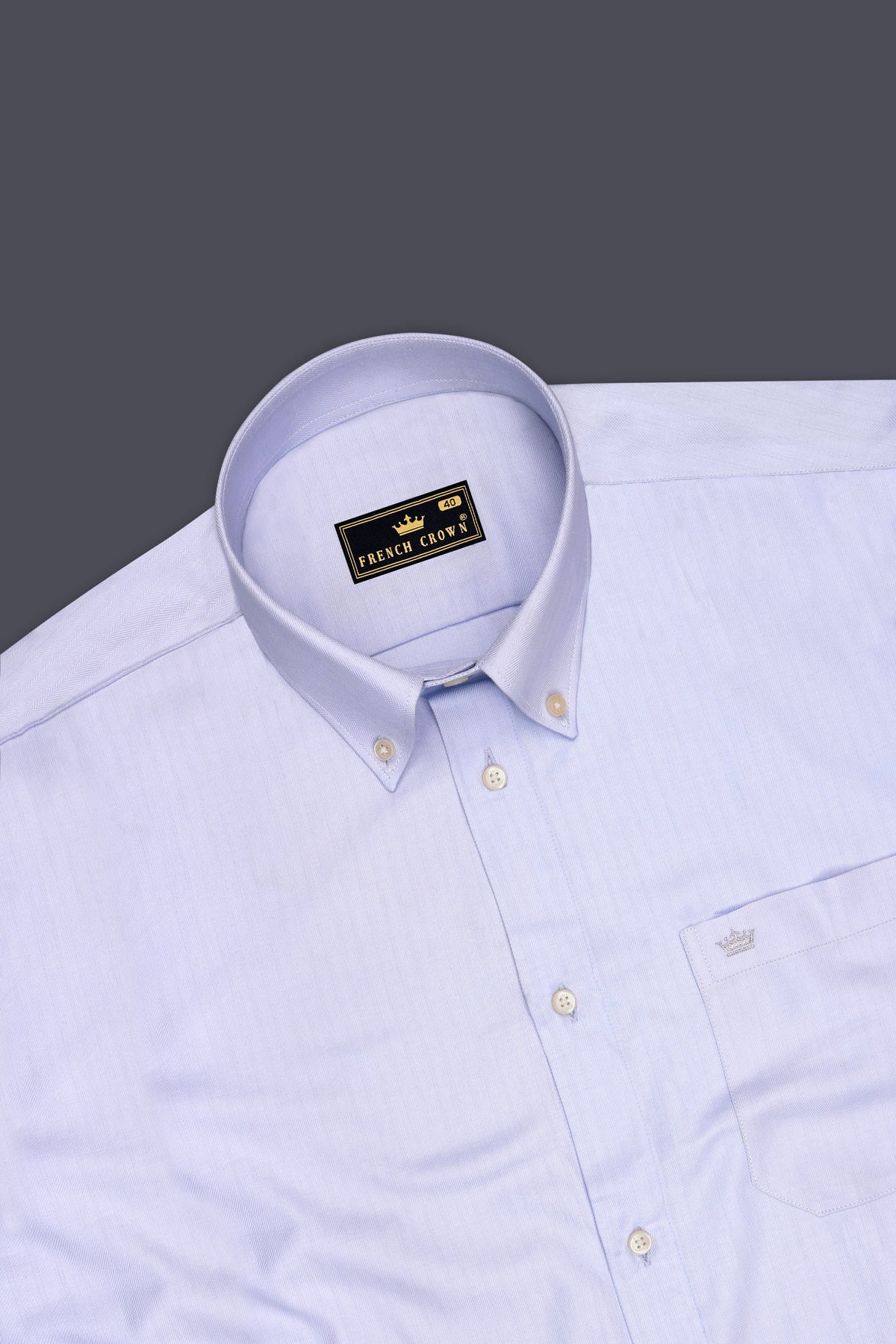 Verve-Periwinkle Blue Herringbone Textured Premium Cotton Button Down Dress Shirt