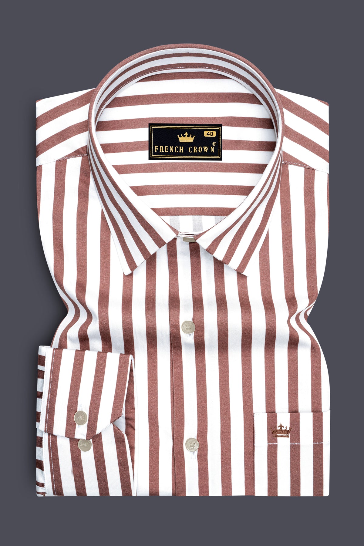 Vellum-Bright White And Congo Brown Candy Striped Super Soft Premium Cotton Dress Shirt