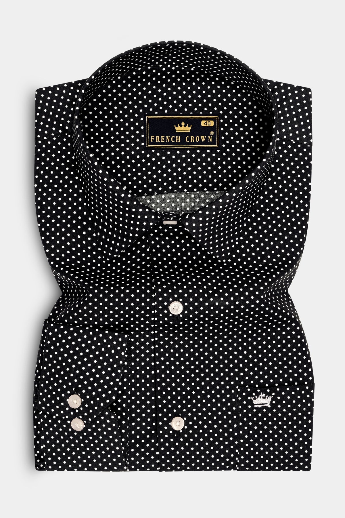 Sartorial-Jade Black And Bright White Micro Dot Printed Poplin Giza Cotton Dress Shirt