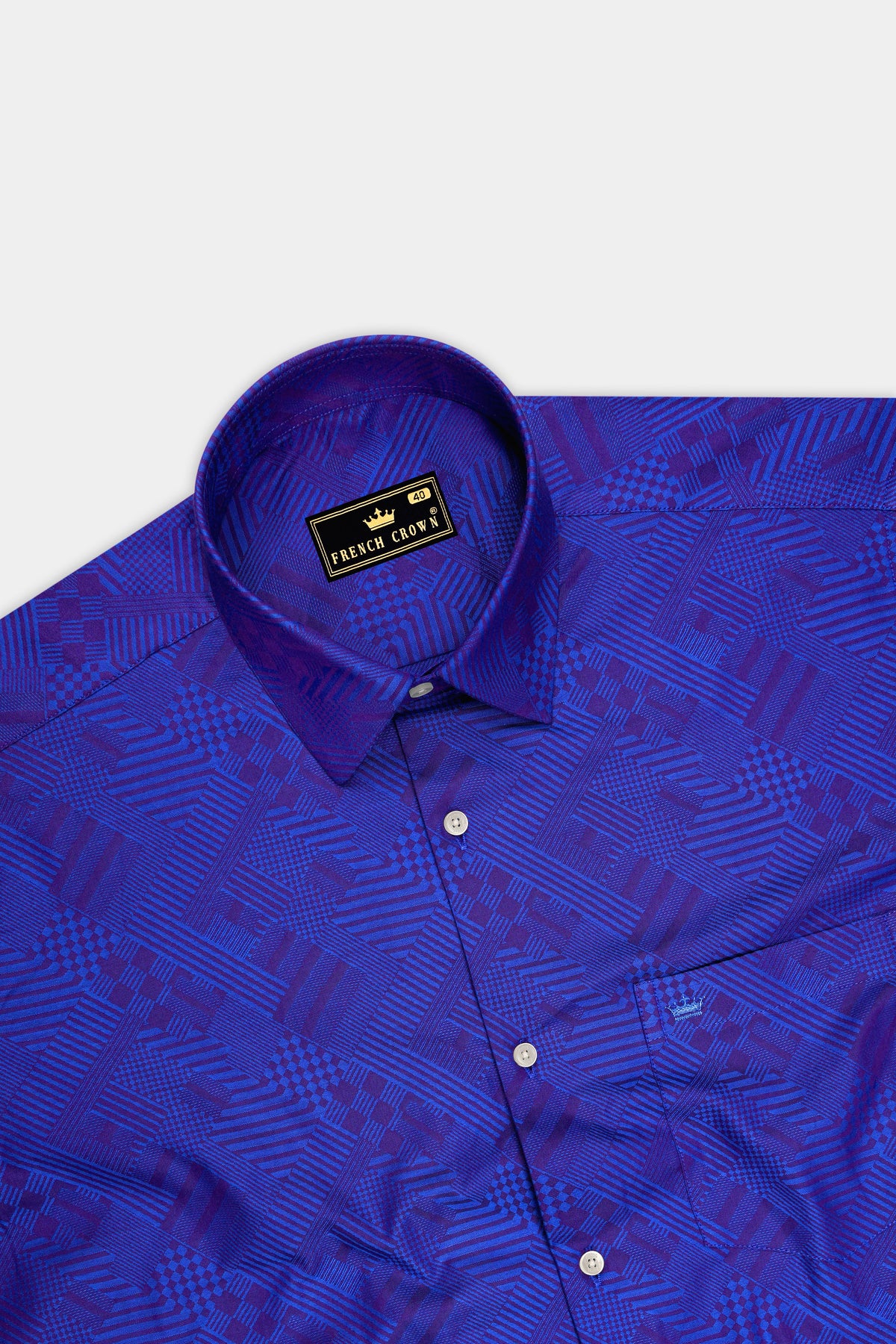 Aether-Persian Blue Abstract Geometric Jacquard Textured Premium Cotton Dress Shirt