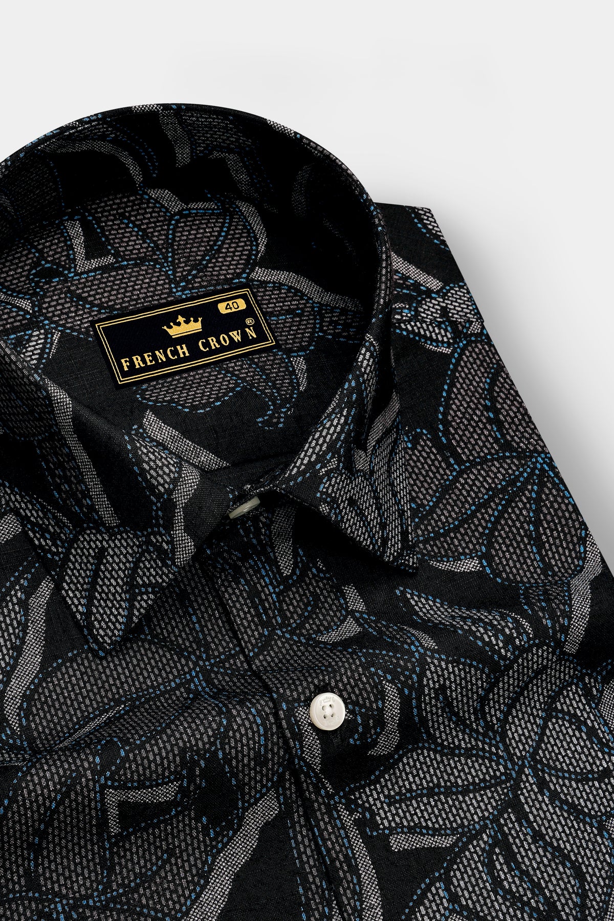 Botanique-Jade Black and Bright White Monochrome Floral Printed Super Soft Tencel-Linen Blend Casual Shirt