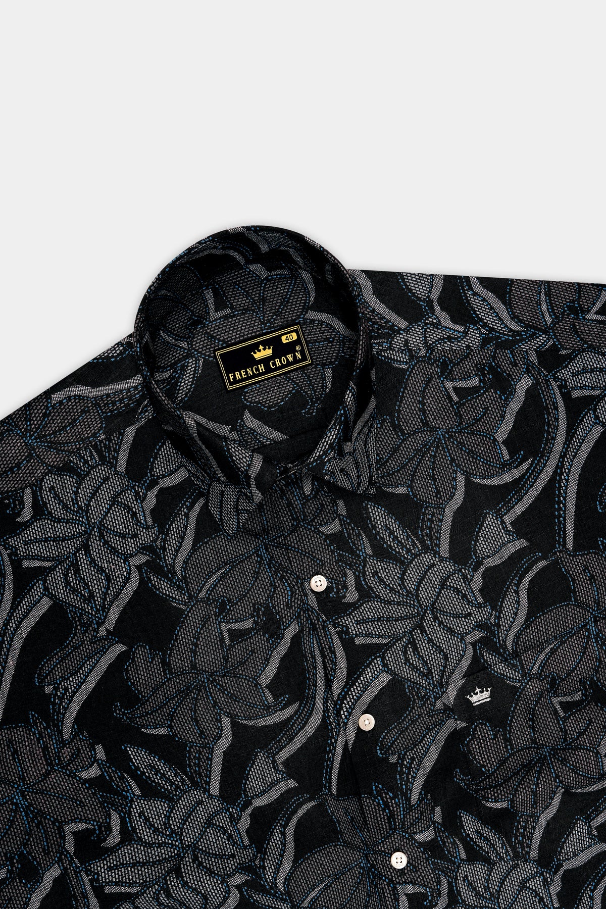 Botanique-Jade Black and Bright White Monochrome Floral Printed Super Soft Tencel-Linen Blend Casual Shirt