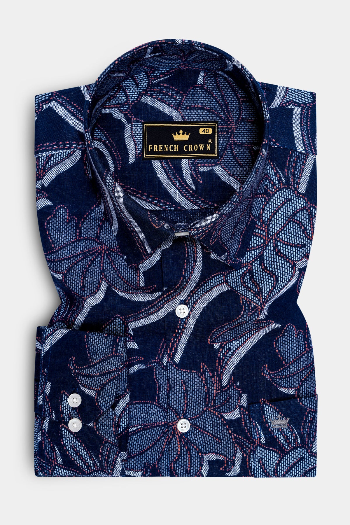 Mistral-Tangaroa Blue Monochrome Floral Printed Super Soft Tencel-Linen Blend Casual Shirt