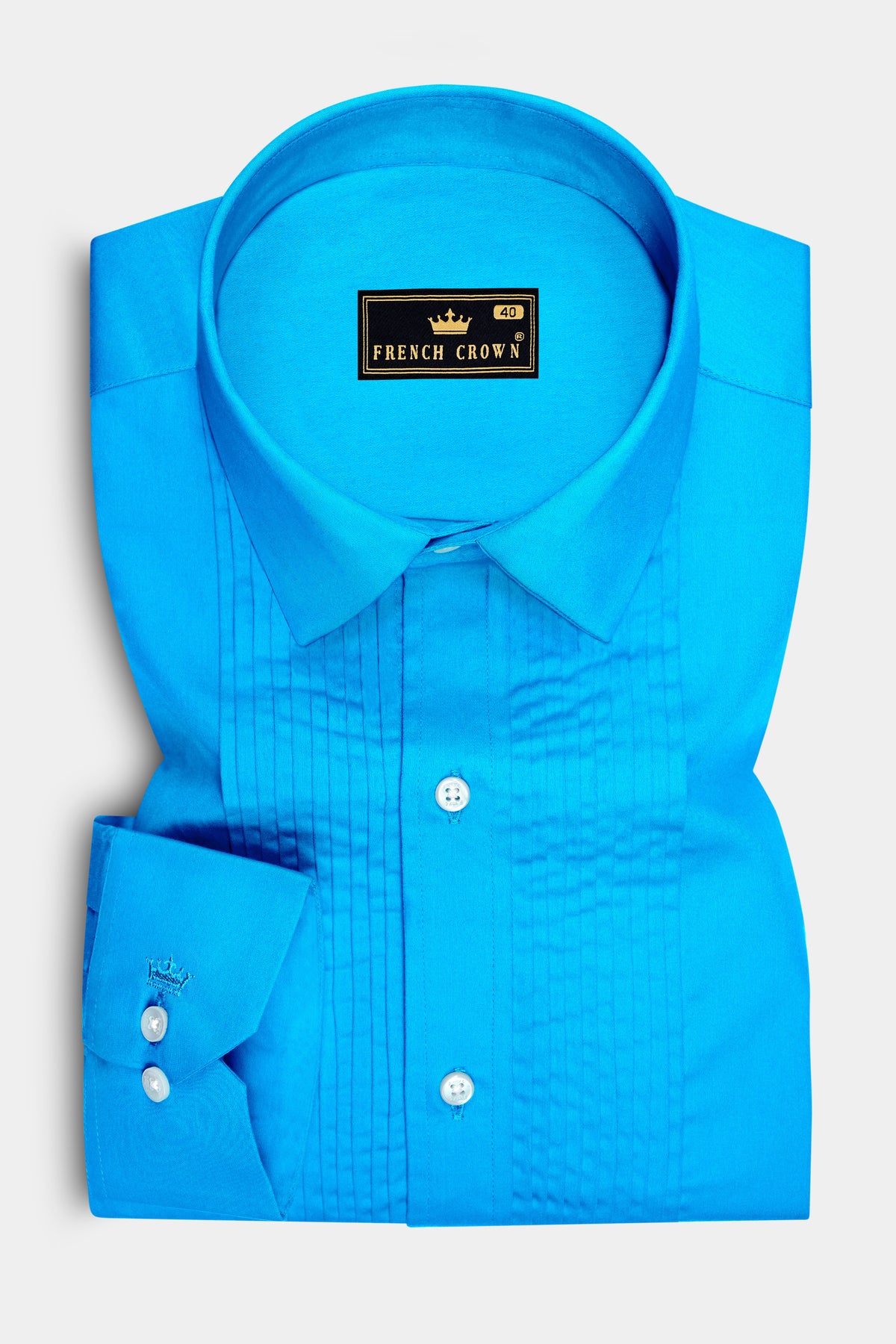 Saphir-Cerulean Blue Subtle Sheen Super Soft Premium Cotton Tuxedo Dress Shirt