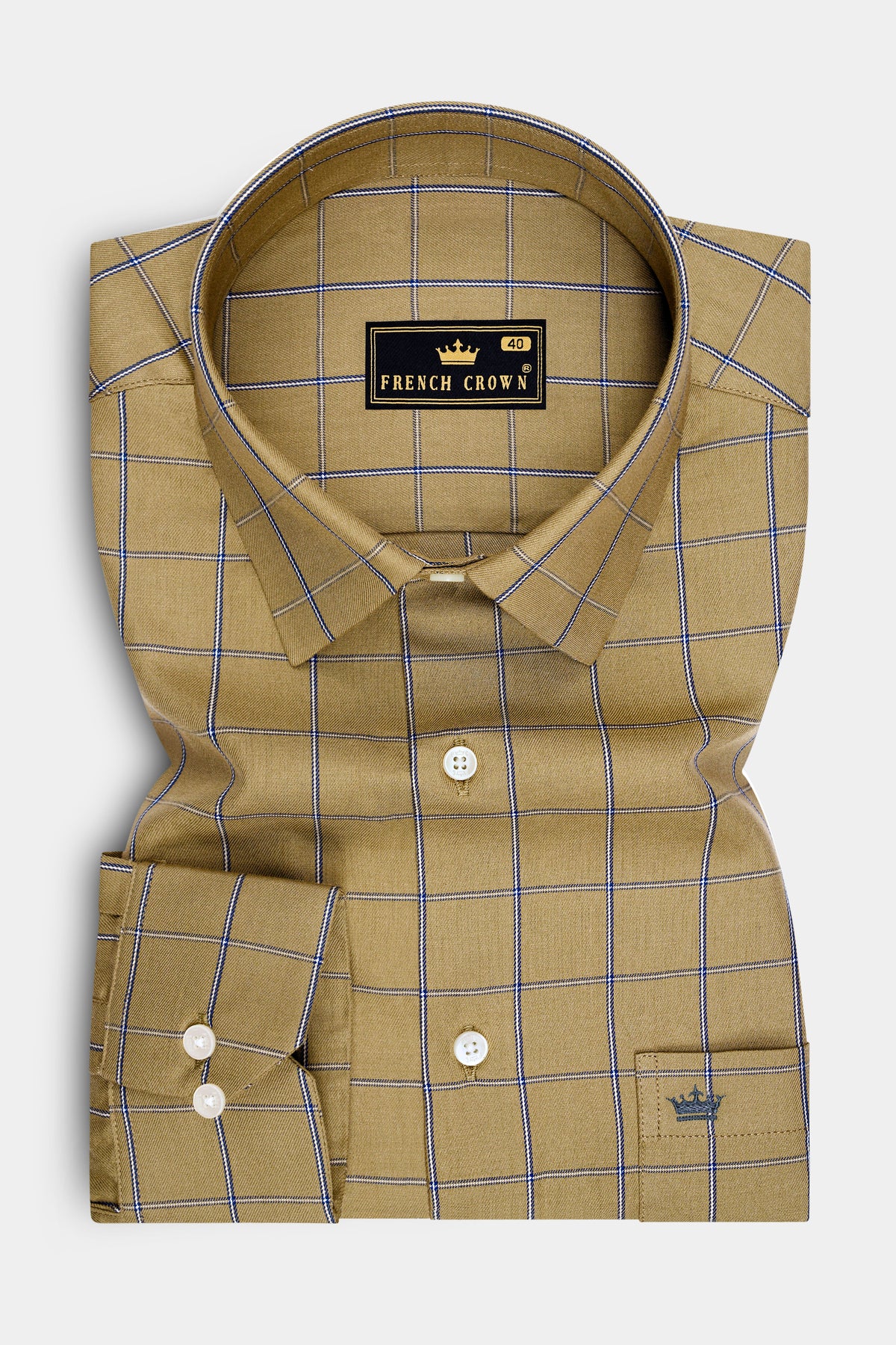 Ravello-Teak Brown Windowpane Twill Premium Cotton Semi Formal Shirt