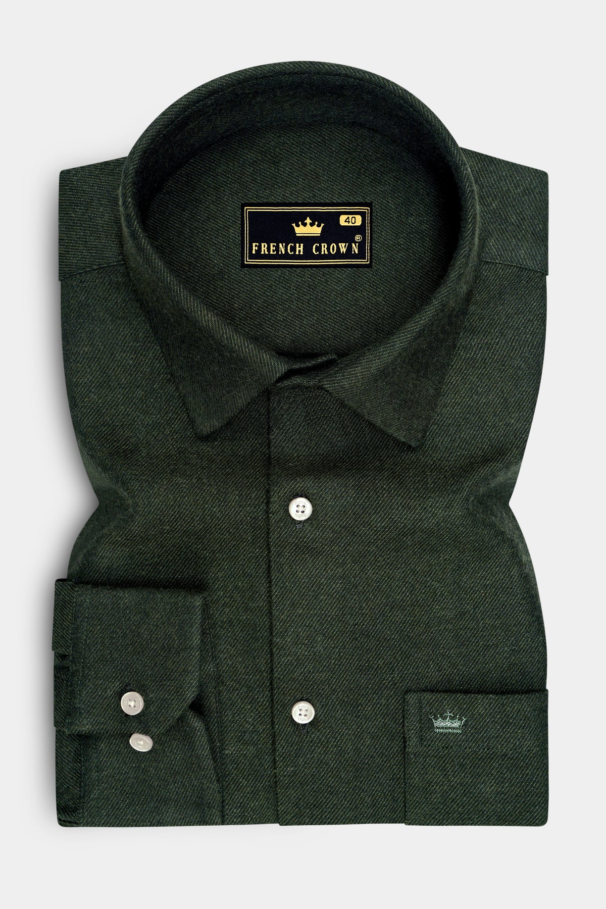 Grove-Hunter Green Textured Heavy Weight Flannel Premium Cotton Casual Shirt