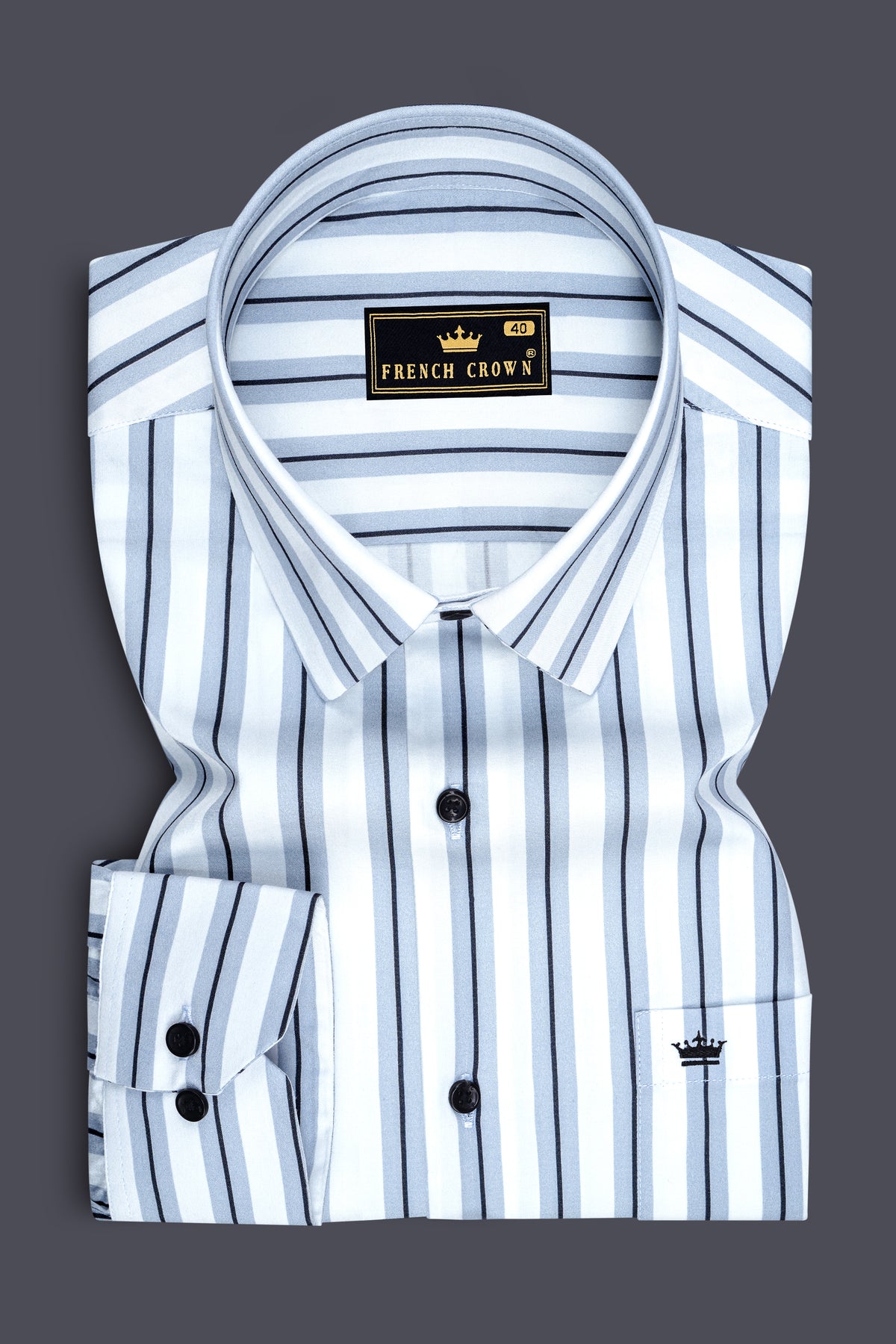 Ascend-Bright White And Regent Gray Striped Super Soft Premium Cotton Dress Shirt