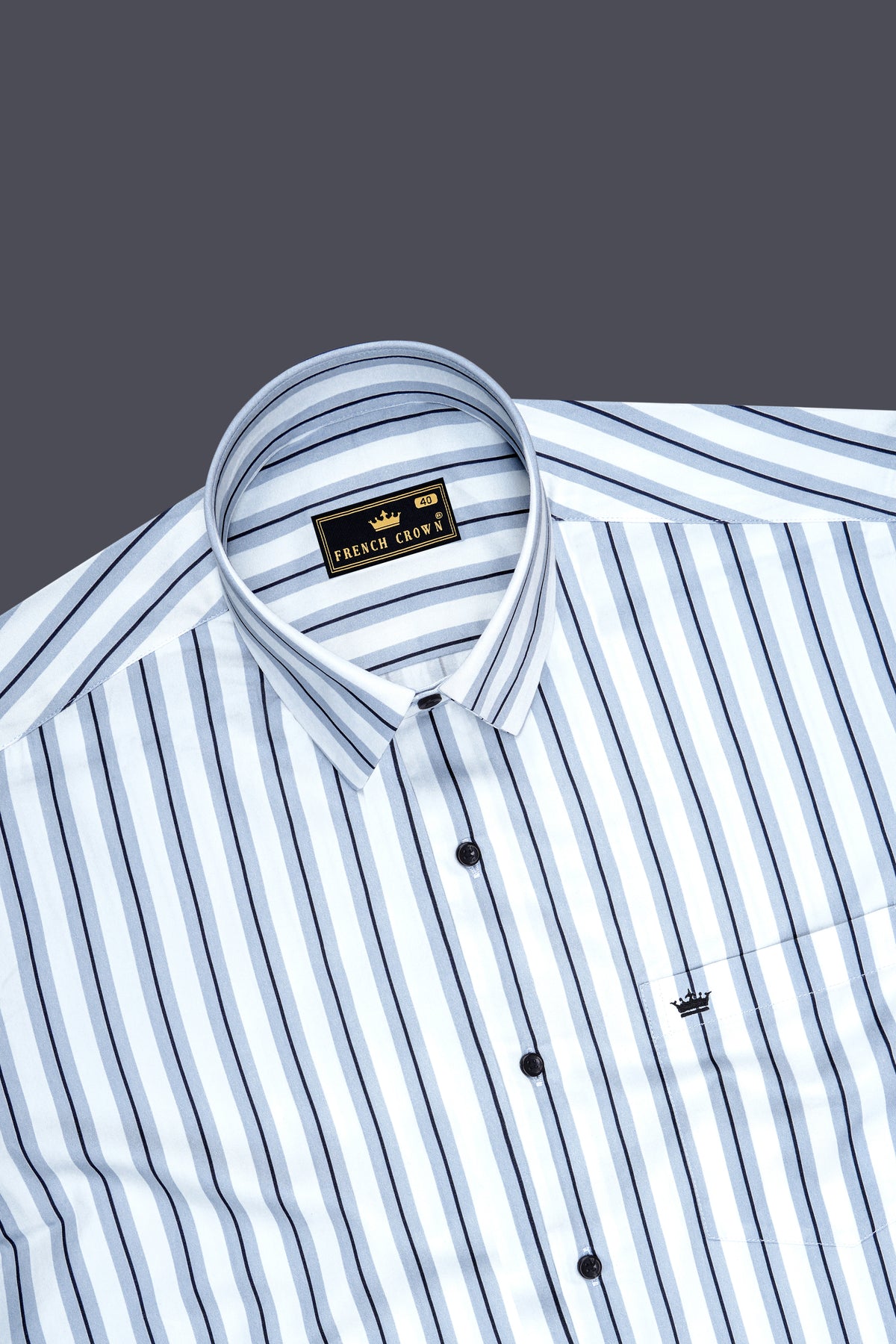 Ascend-Bright White And Regent Gray Striped Super Soft Premium Cotton Dress Shirt
