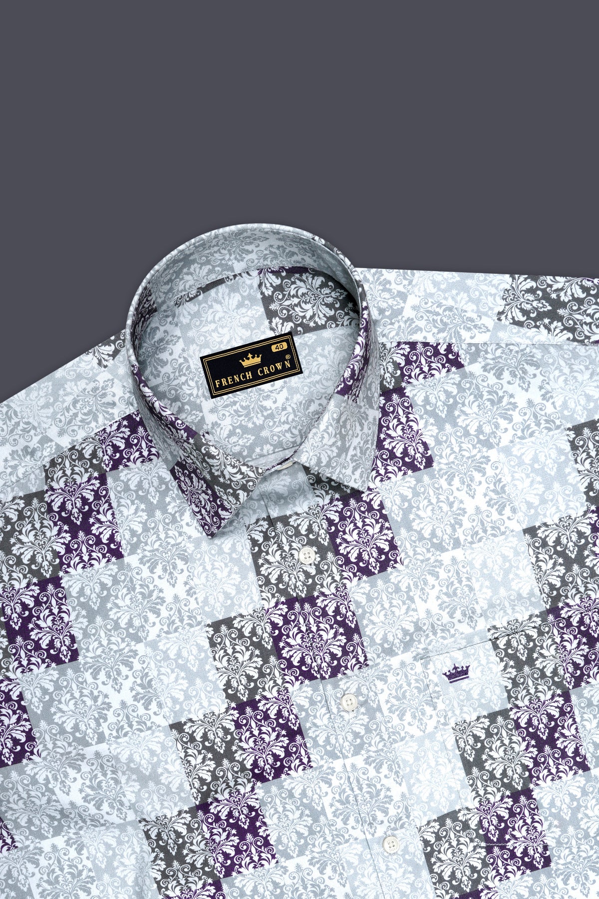 Heirloom-Heather Gray And Bright White Multicolor Classic Damask Printed Subtle Sheen Super Soft Premium Semi Formal Shirt