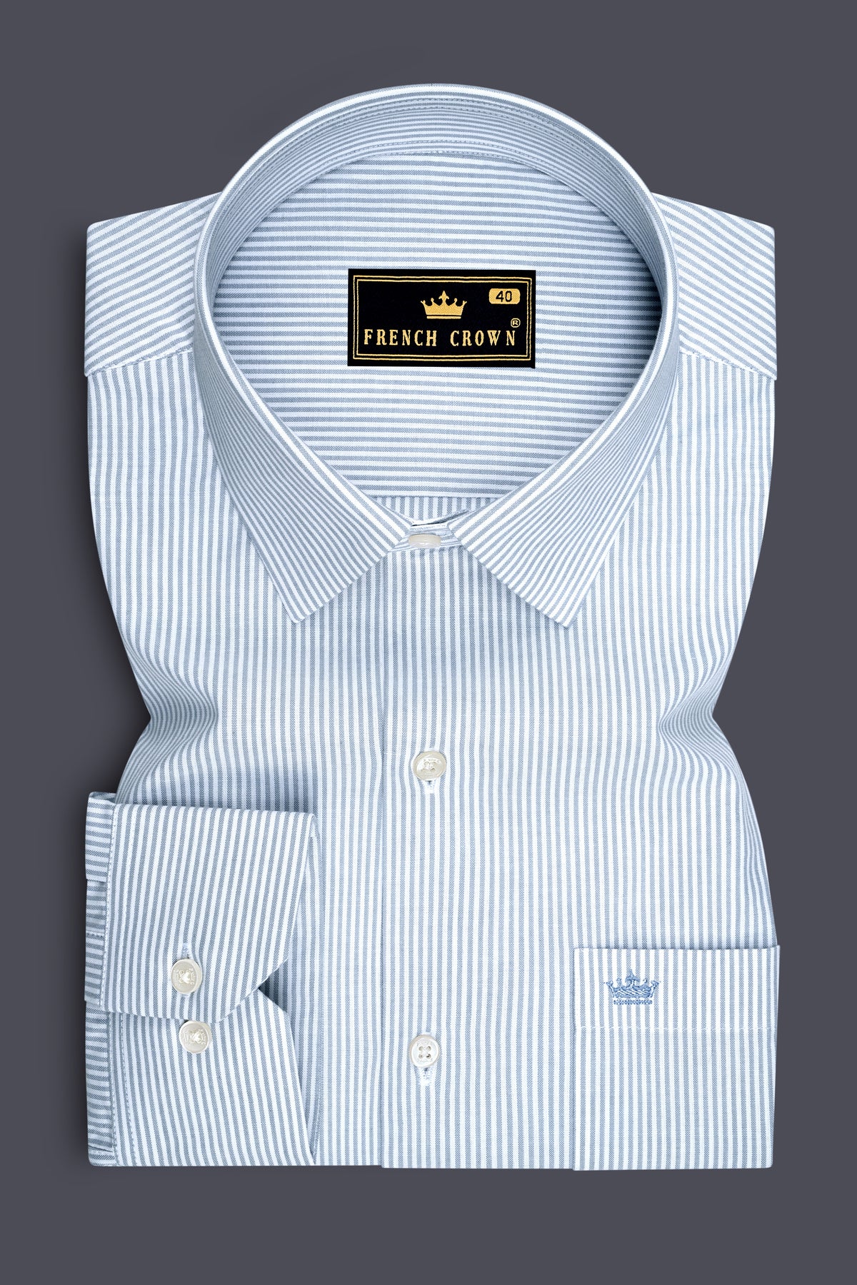 Sterling-Cadet Gray And Bright White Pin Striped Oxford Premium Cotton Dress Shirt