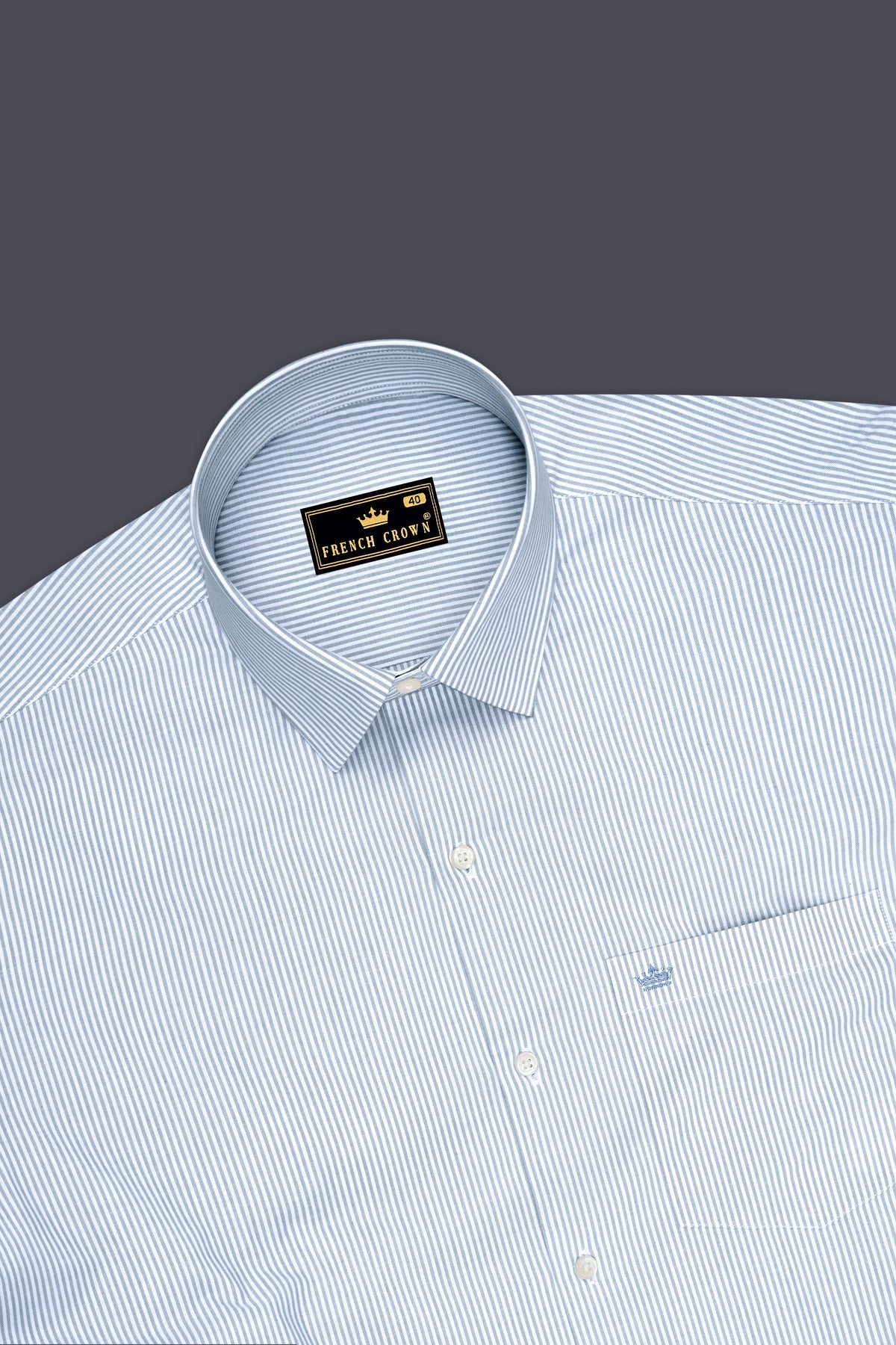 Sterling-Cadet Gray And Bright White Pin Striped Oxford Premium Cotton Dress Shirt