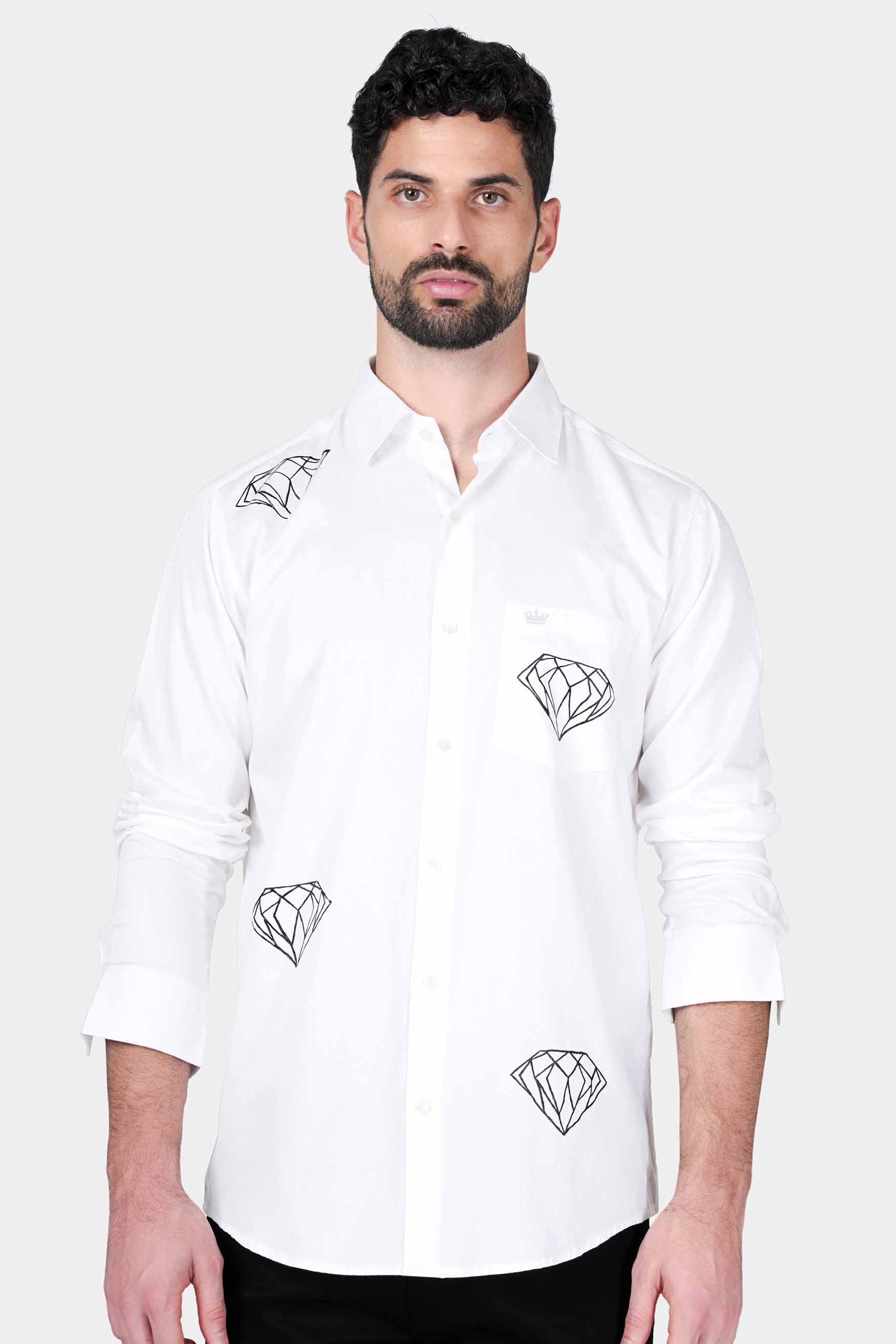 Bright White Diamond Hand Painted Premium Cotton Designer Shirt 1575-ART03-38, 1575-ART03-H-38, 1575-ART03-39, 1575-ART03-H-39, 1575-ART03-40, 1575-ART03-H-40, 1575-ART03-42, 1575-ART03-H-42, 1575-ART03-44, 1575-ART03-H-44, 1575-ART03-46, 1575-ART03-H-46, 1575-ART03-48, 1575-ART03-H-48, 1575-ART03-50, 1575-ART03-H-50, 1575-ART03-52, 1575-ART03-H-52