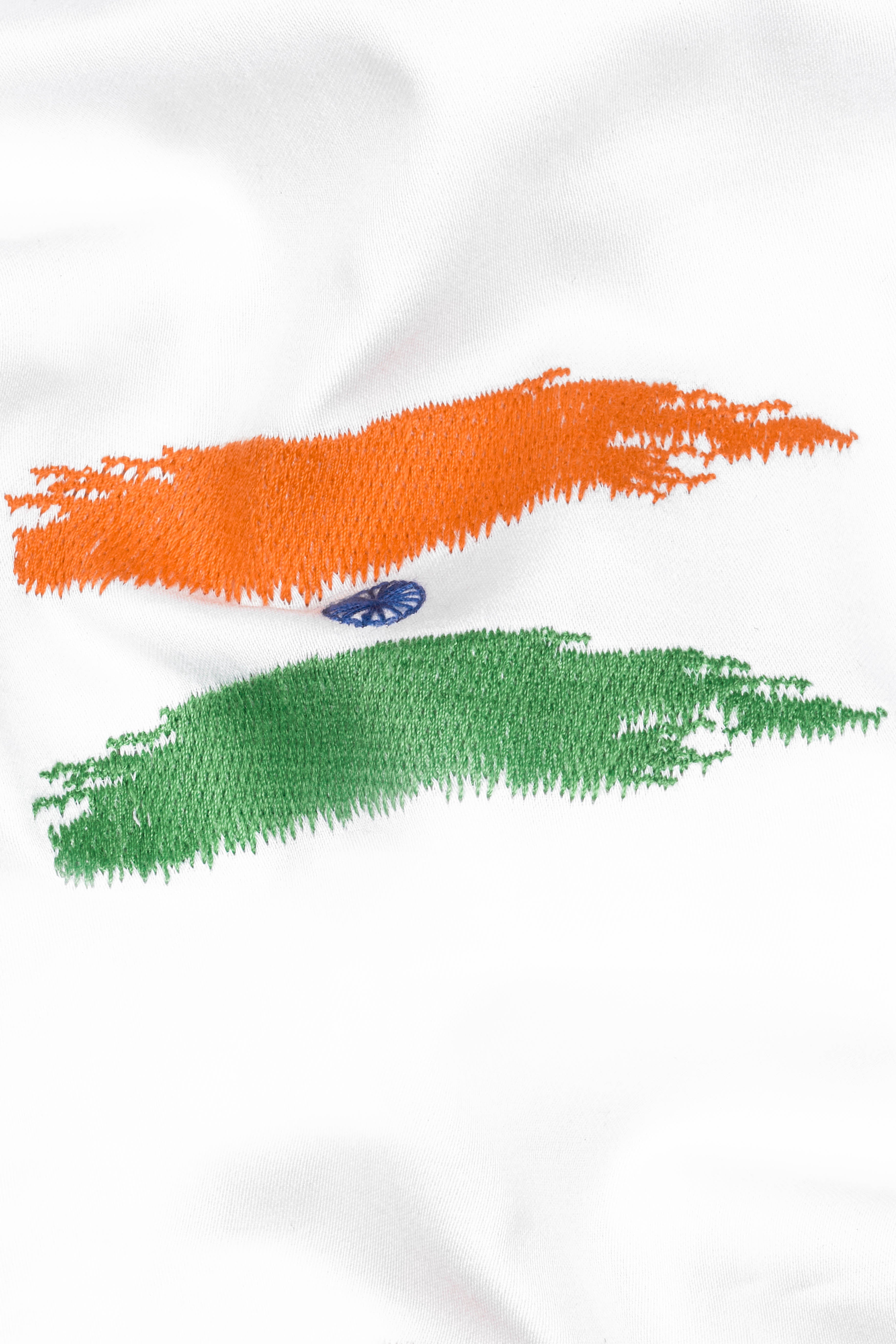 Bright White Indian Flag Embroidered Premium Cotton Designer Shirt