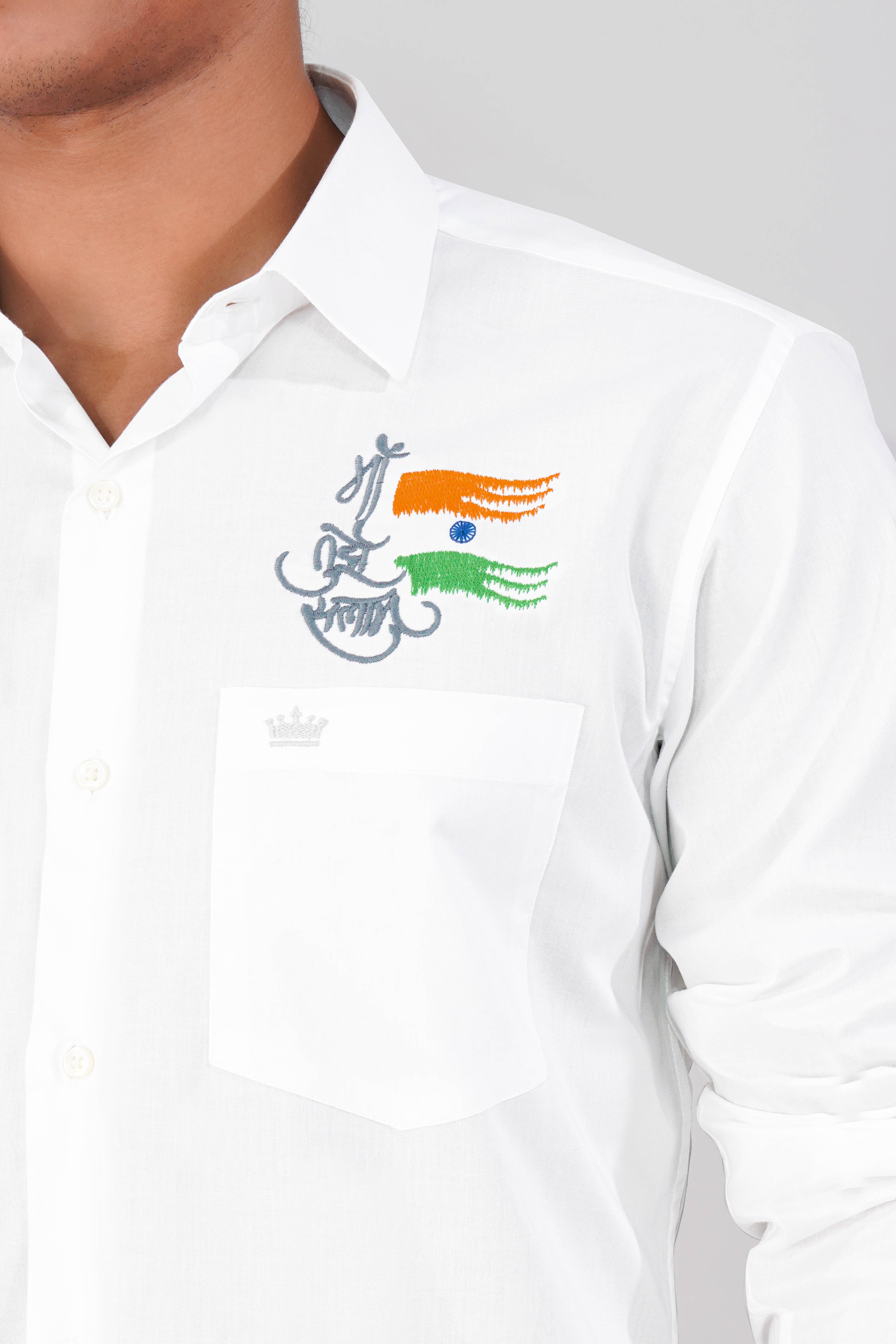 Bright White Maa Tujhe Salam Embroidered Premium Cotton Designer Shirt