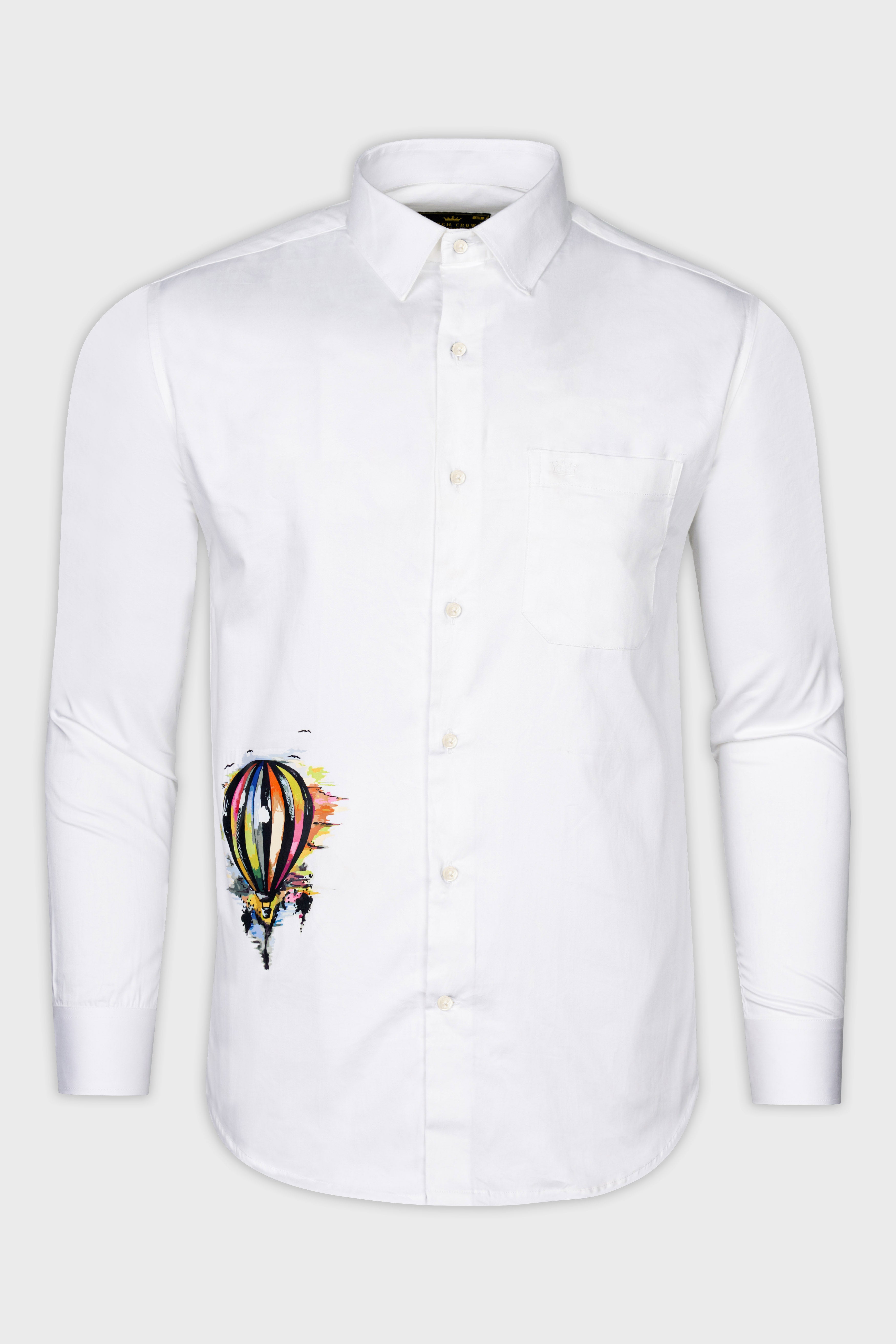 Bright White Funky Printed Premium Cotton Designer Shirt