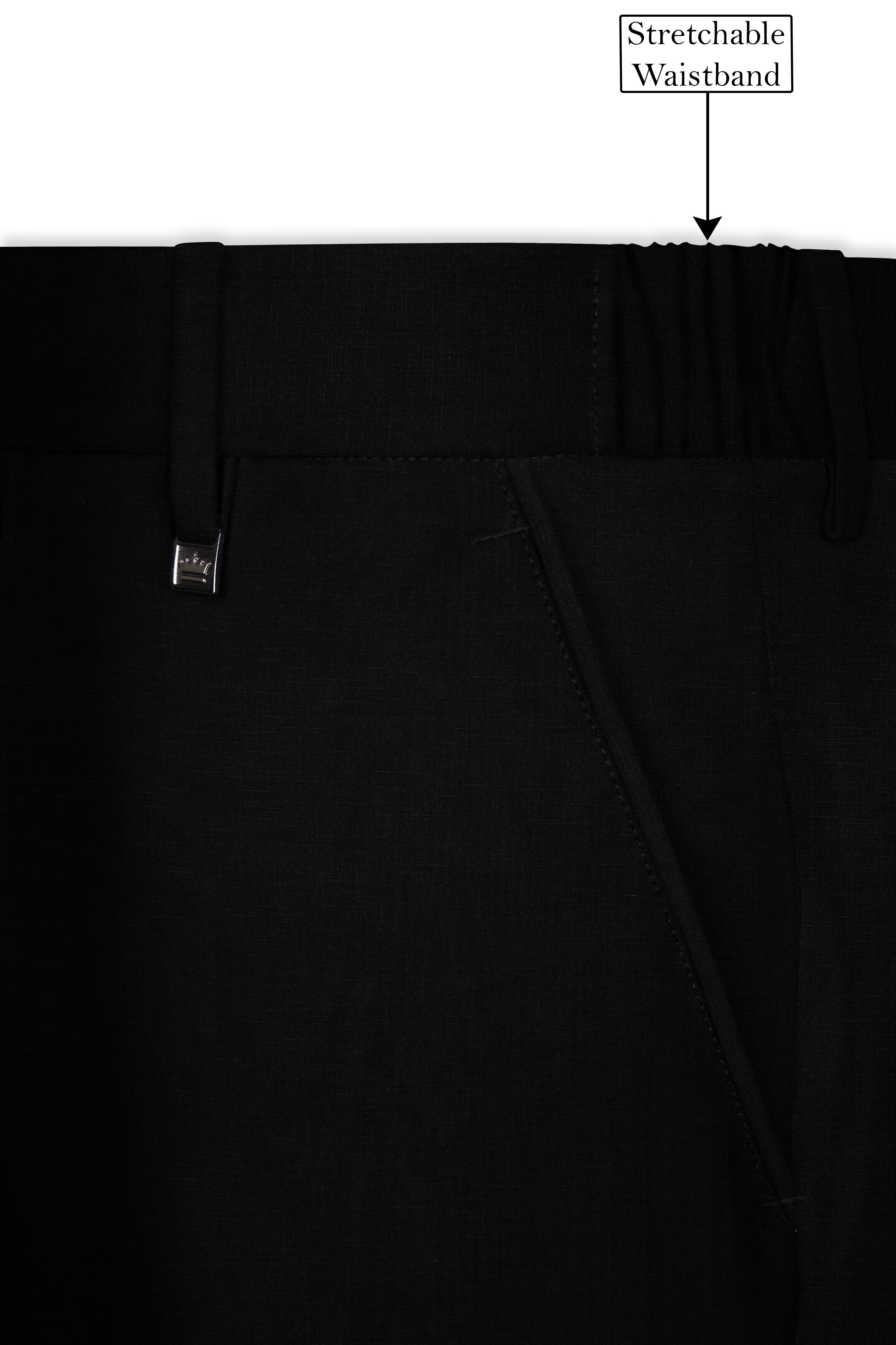 Jade Black Stretchable Subtle Sheen Cross Placket  Double Closure Bandhgala/Mandarin Suit