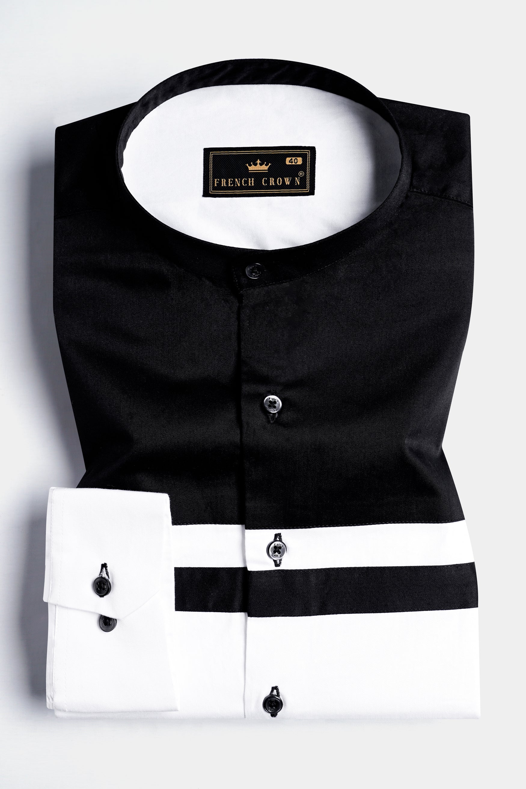 Bright White Subtle Sheen with Jade Black Chest Patch Patterned Super Soft Giza Cotton Shirt