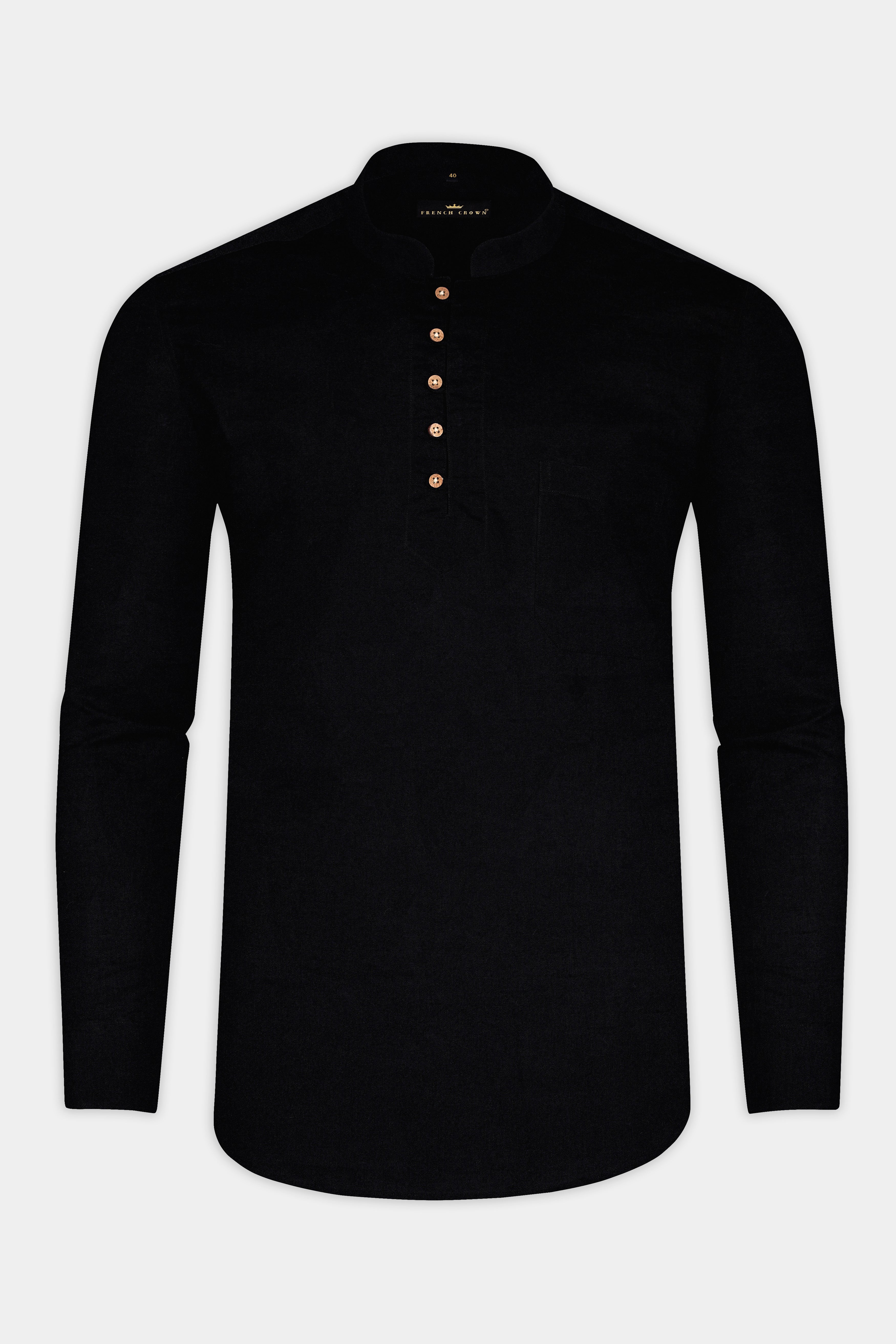 Jade Black Indian Kurta Style Super Soft Giza Cotton Shirt