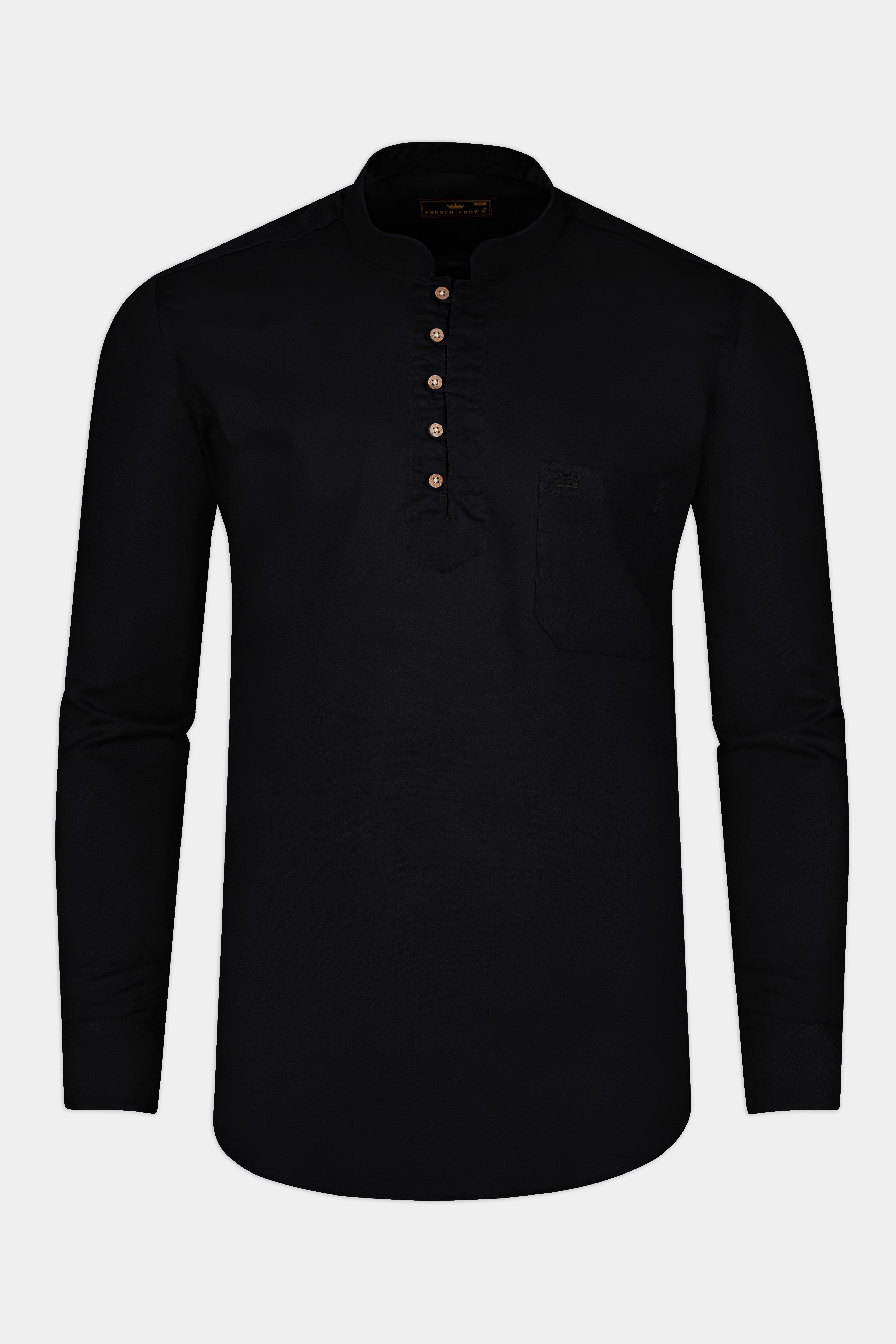 Jade Black Indian Kurta Style Super Soft Giza Cotton Shirt