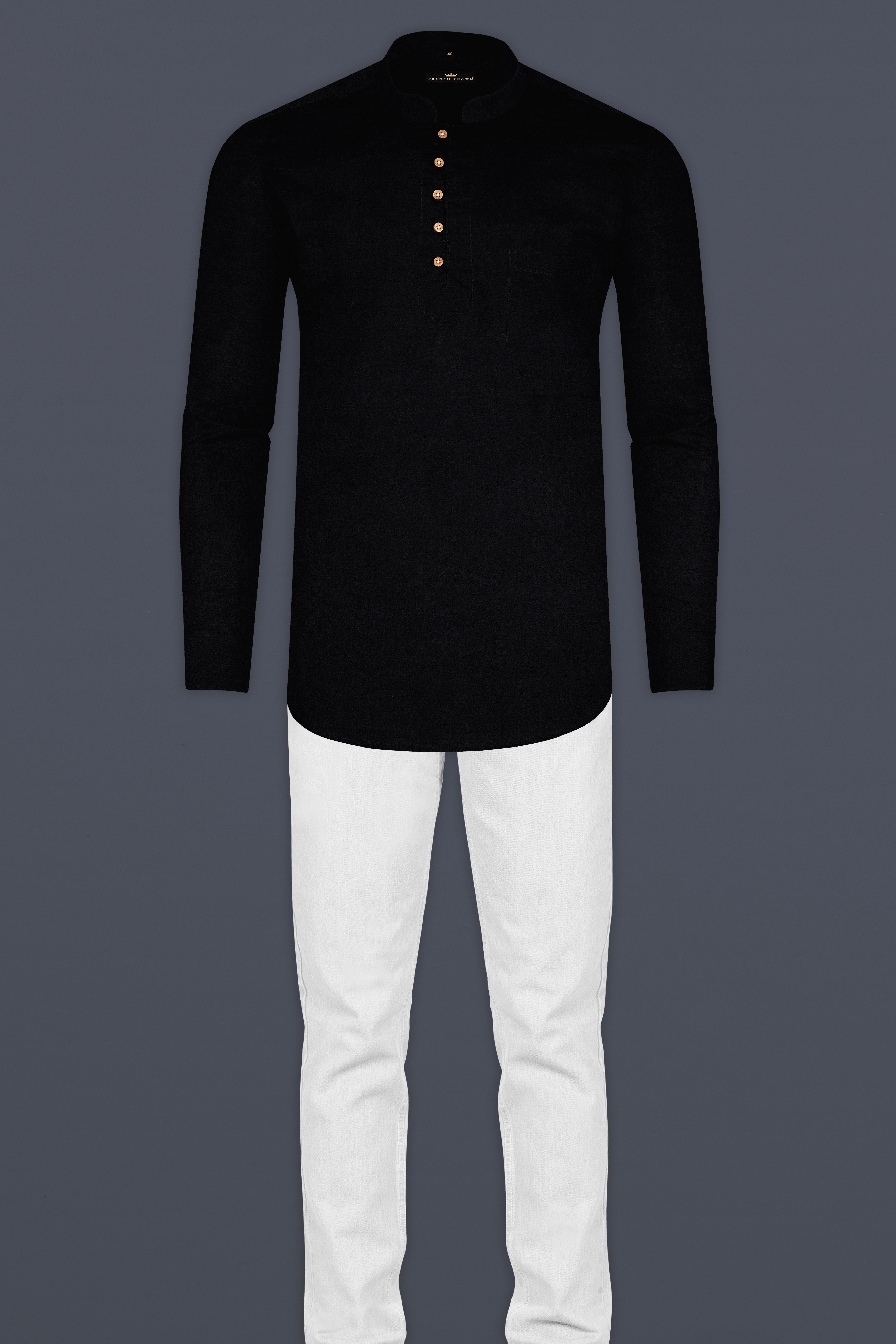 Jade Black Indian Kurta Style Super Soft Giza Cotton Shirt