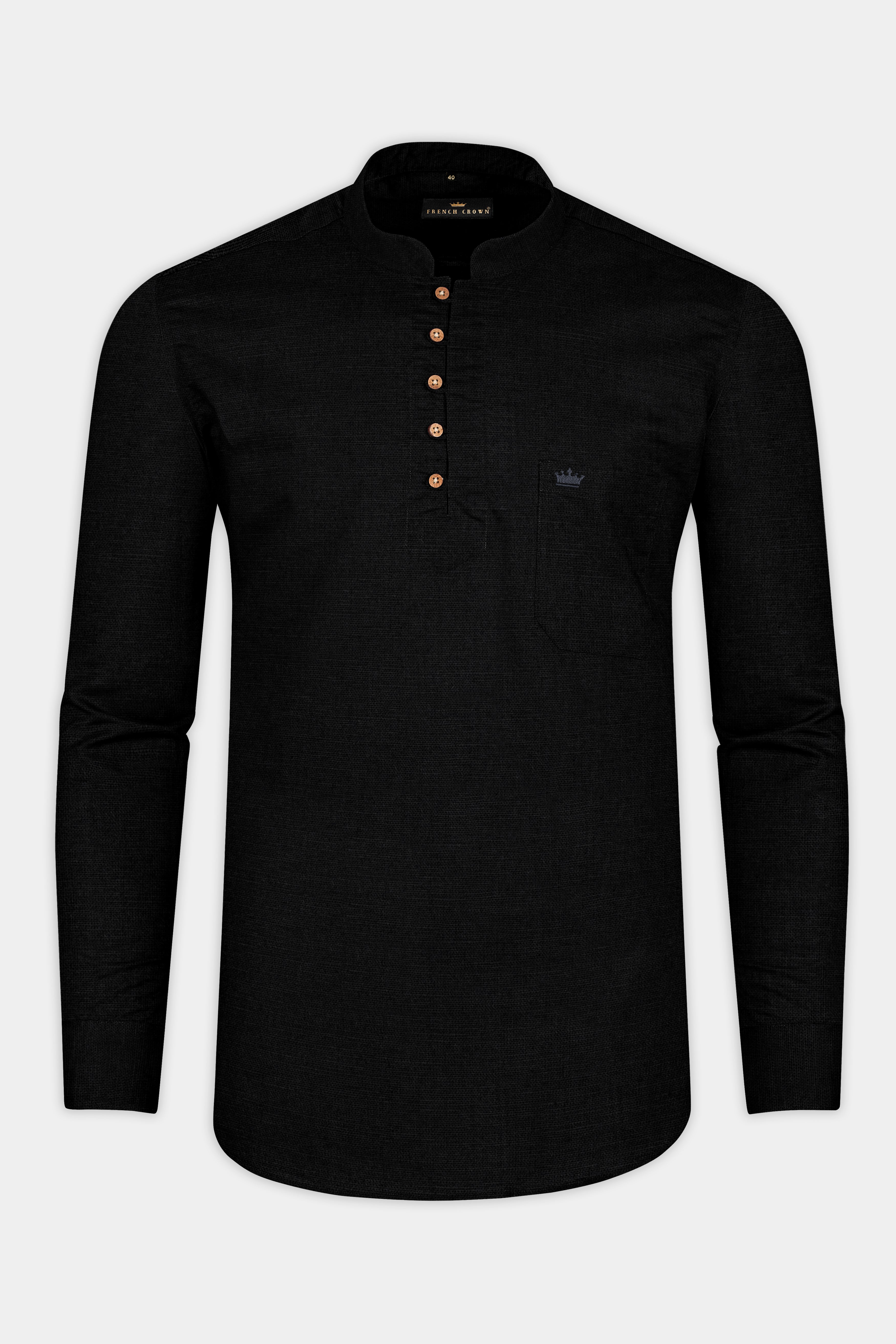 Jade Black Indian Kurta Style Luxurious Linen Shirt