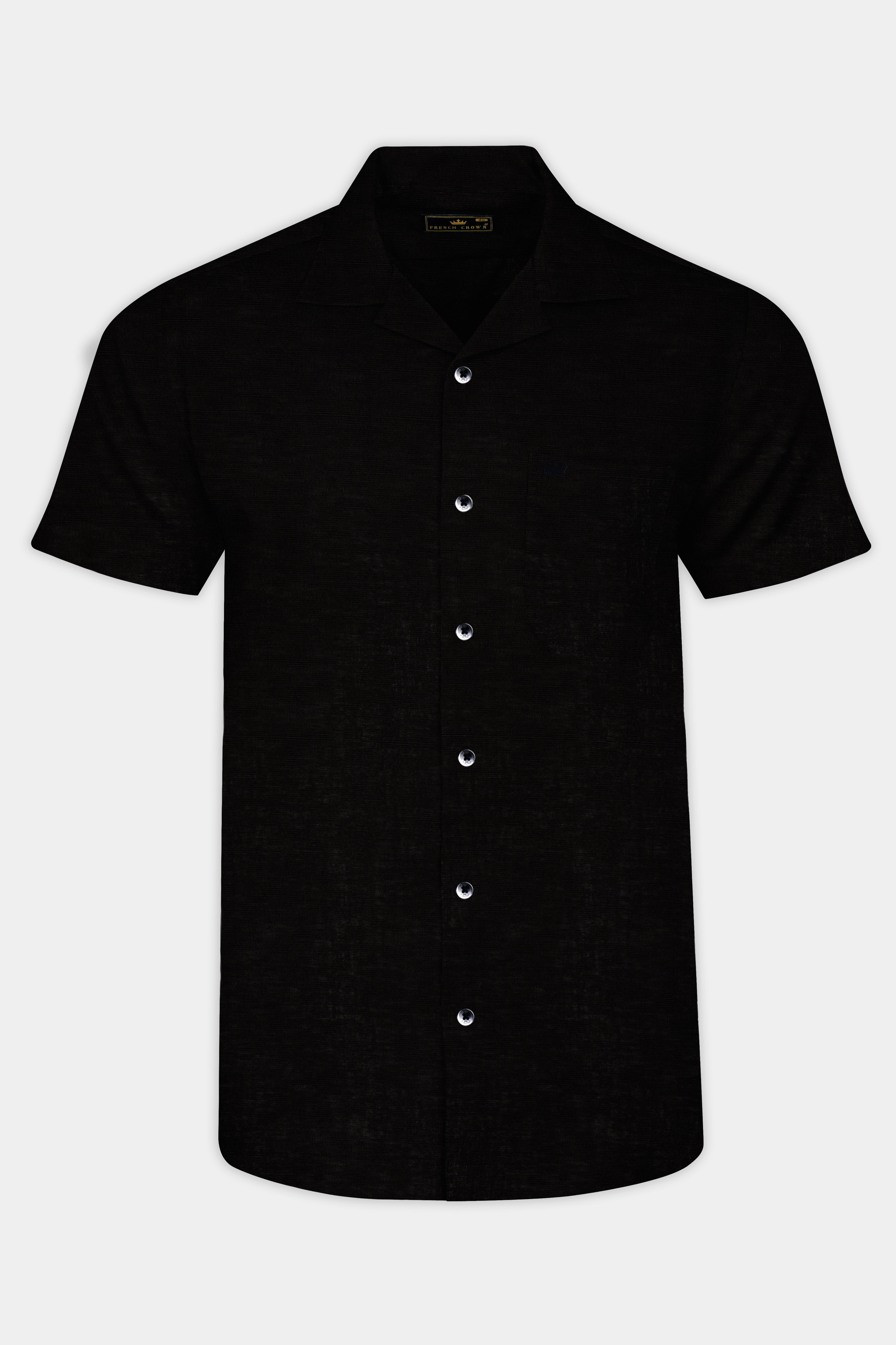 Jade Black Cuban Collar Luxurious Linen Shirt