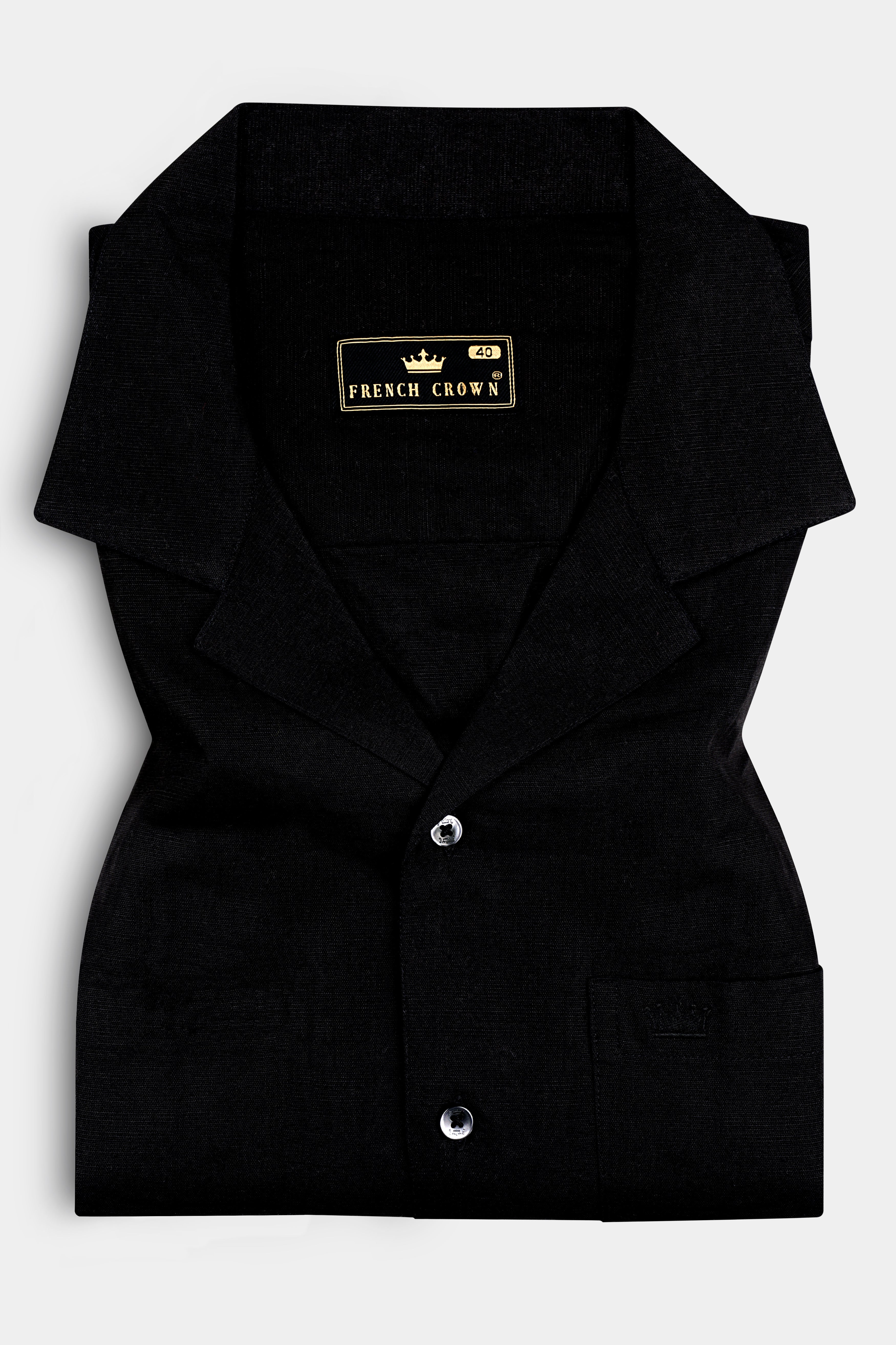 Jade Black Cuban Collar Luxurious Linen Shirt