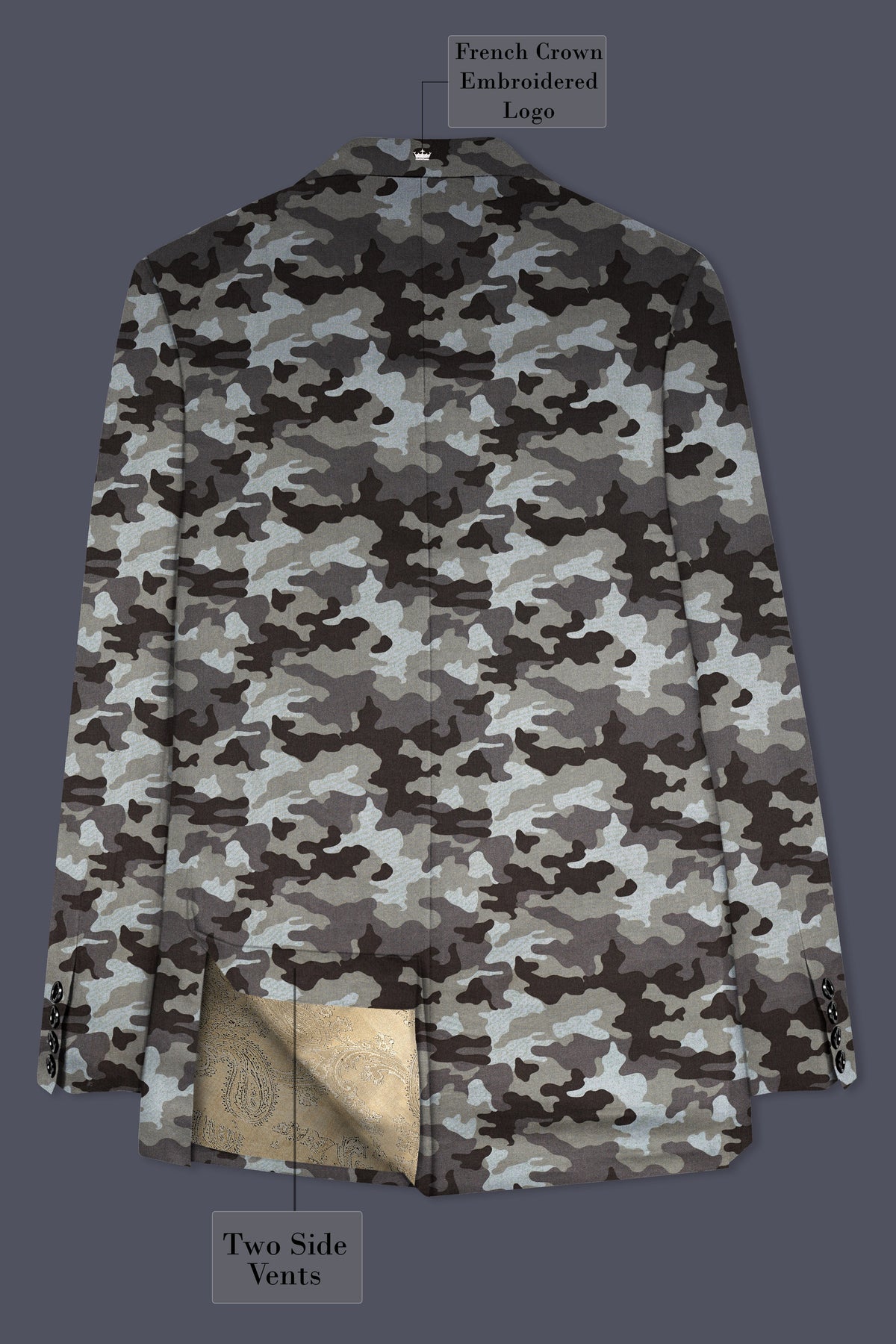 Gravel Gray with Iridium Brown Camouflage Premium Cotton Designer Sports Suit