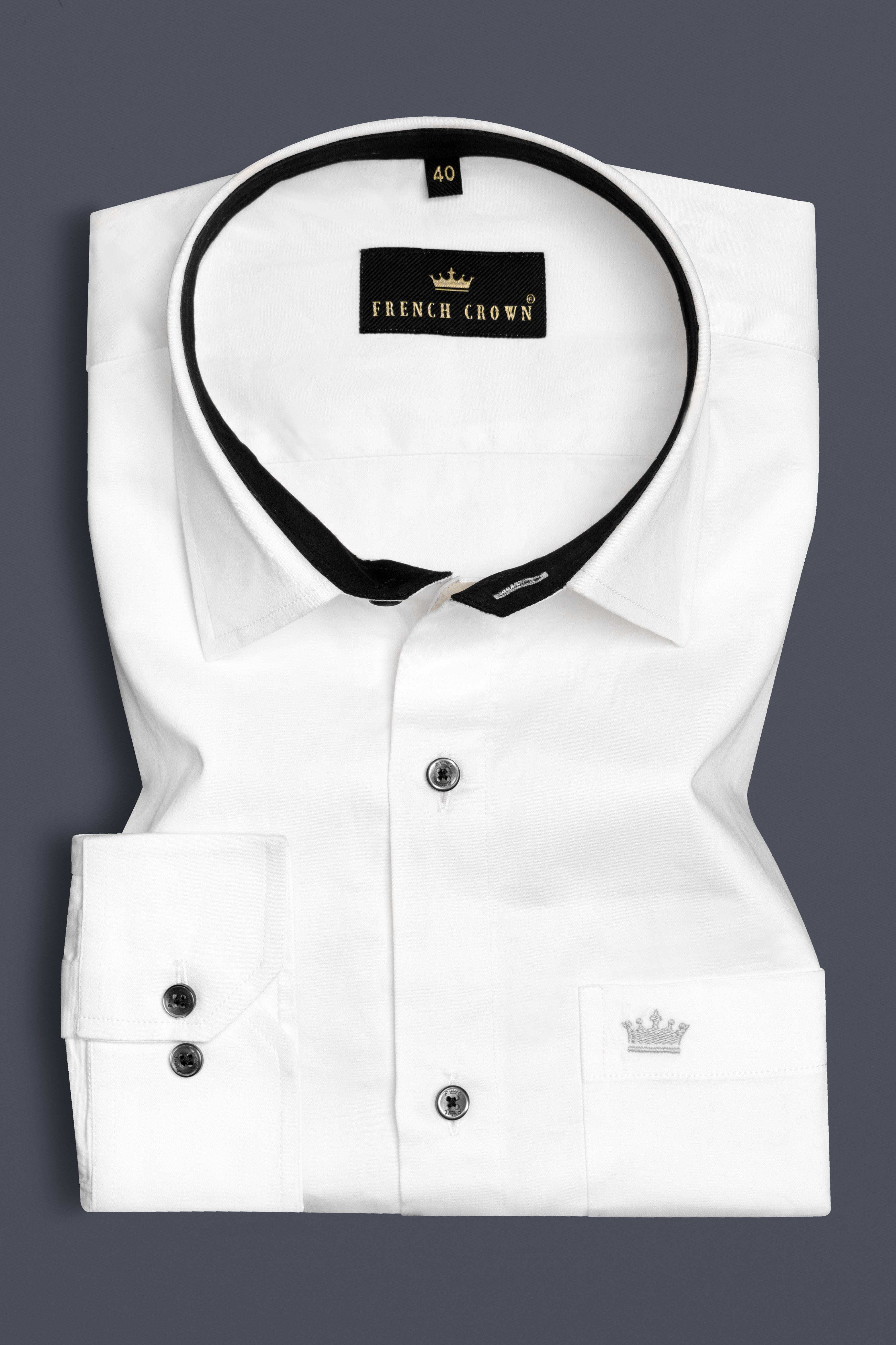 Bright White Subtle Sheen with Black Collar detailed Super Soft Giza Cotton SHIRT