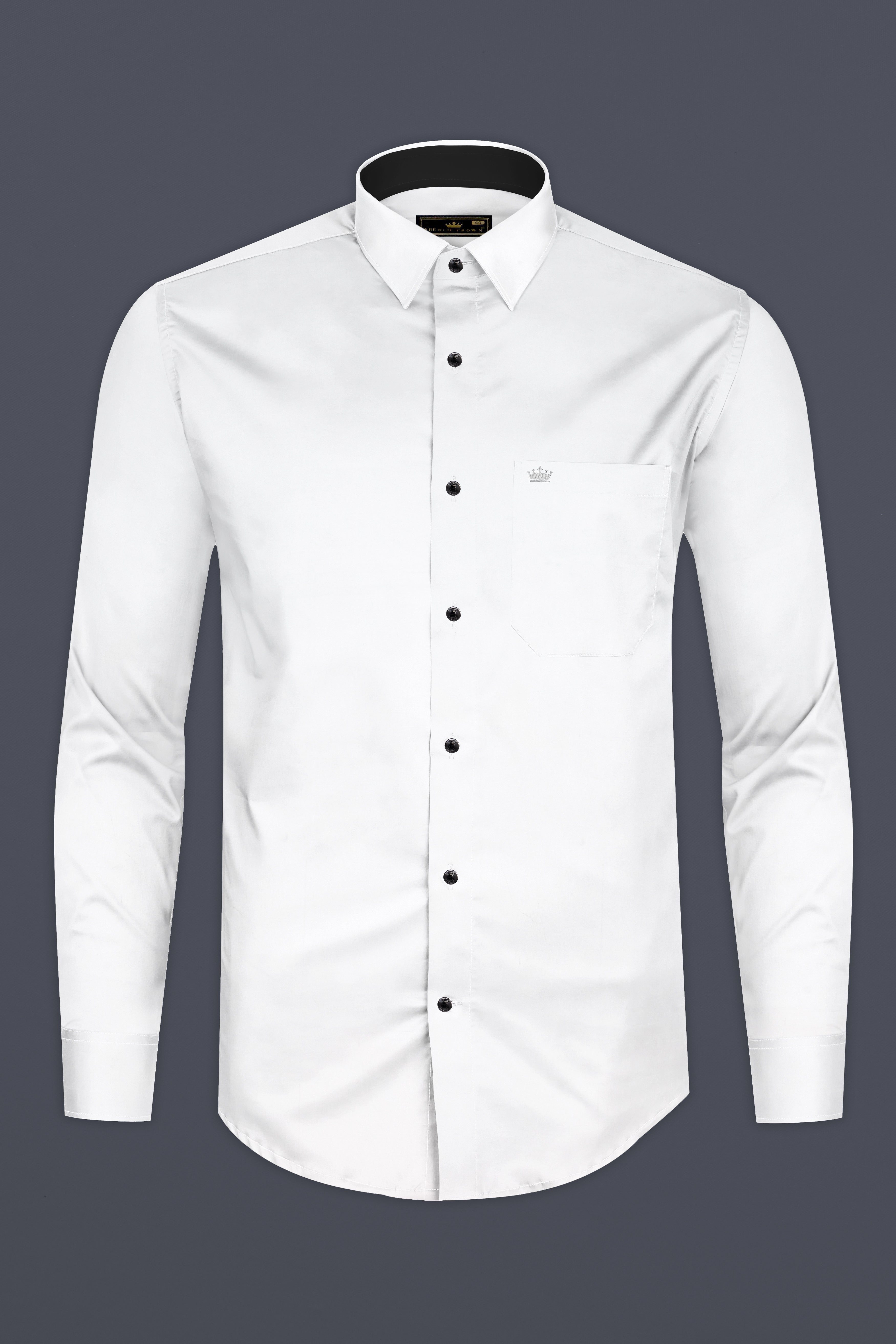 Bright White Subtle Sheen with Black Collar detailed Super Soft Giza Cotton SHIRT